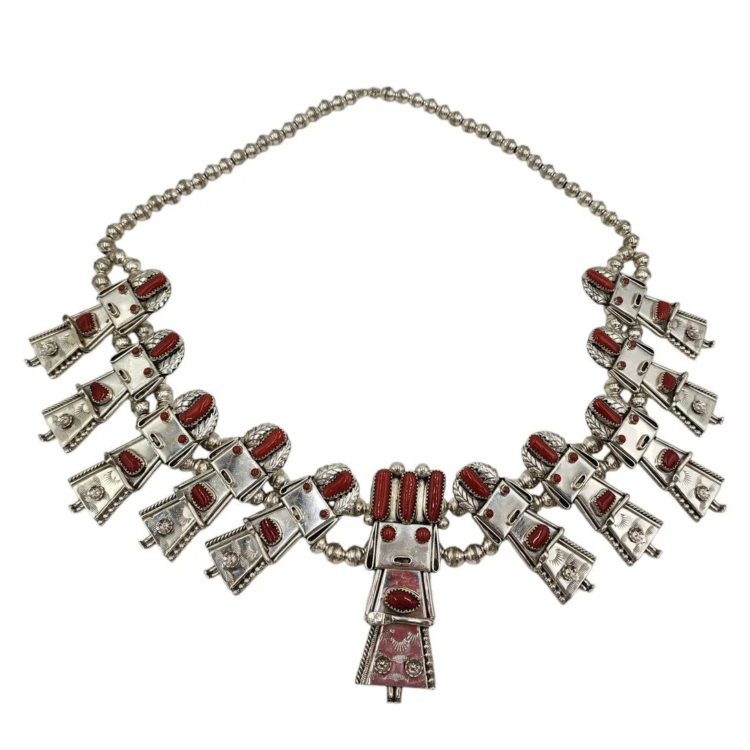 Navajo Frank Yazzie Necklace Sterling Kachina Native American Squash Blossom