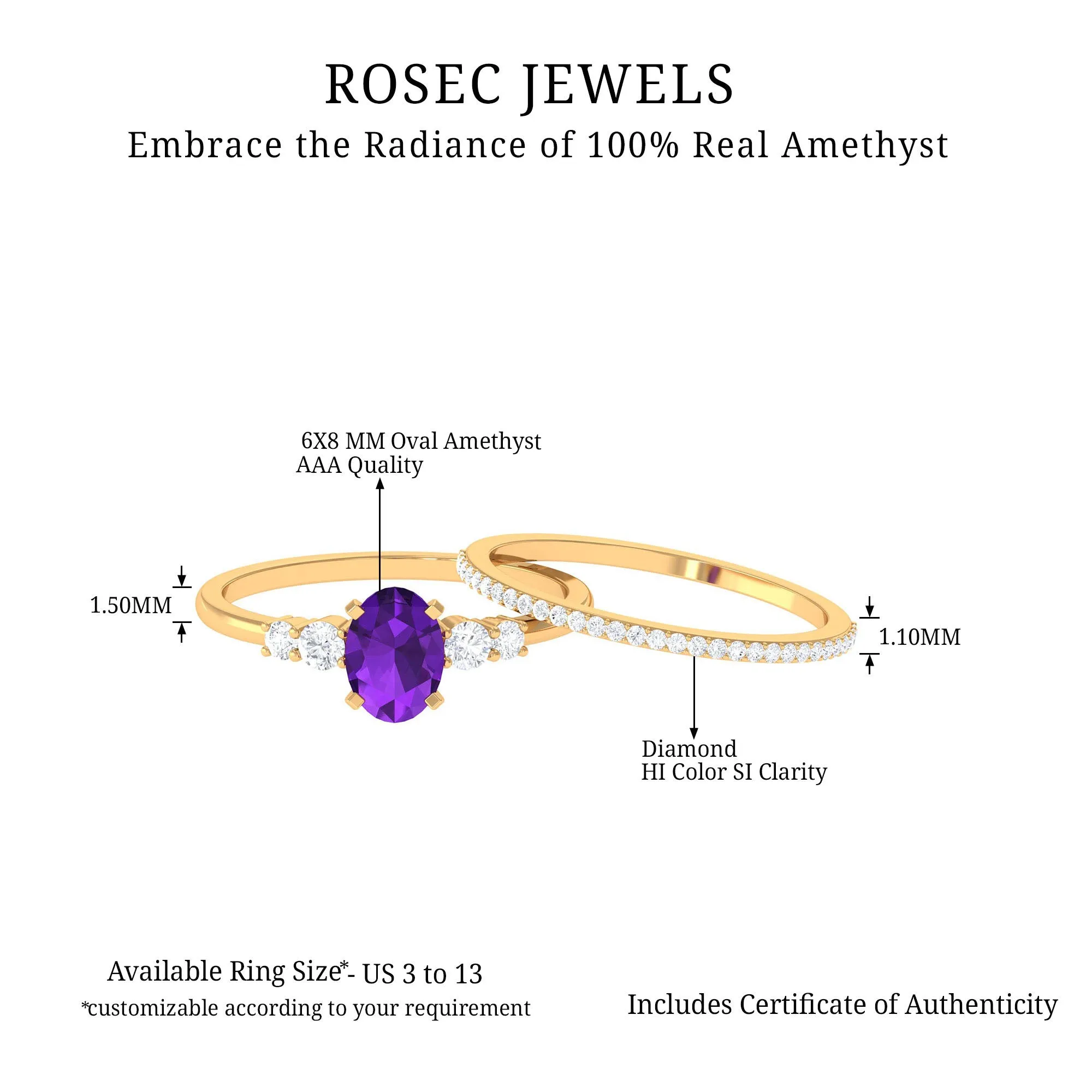 Oval Amethyst Solitaire Ring Set with Diamond