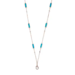PAVE CHARM CLIP 6 TURQUOISE INLAY DIAMOND SMOOTH BAR NECKLACE