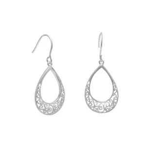 Pear Shape Filigree Design French Wire Earrings