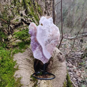 Pink and Purple Amethyst Slab on Metal Stand (#1)