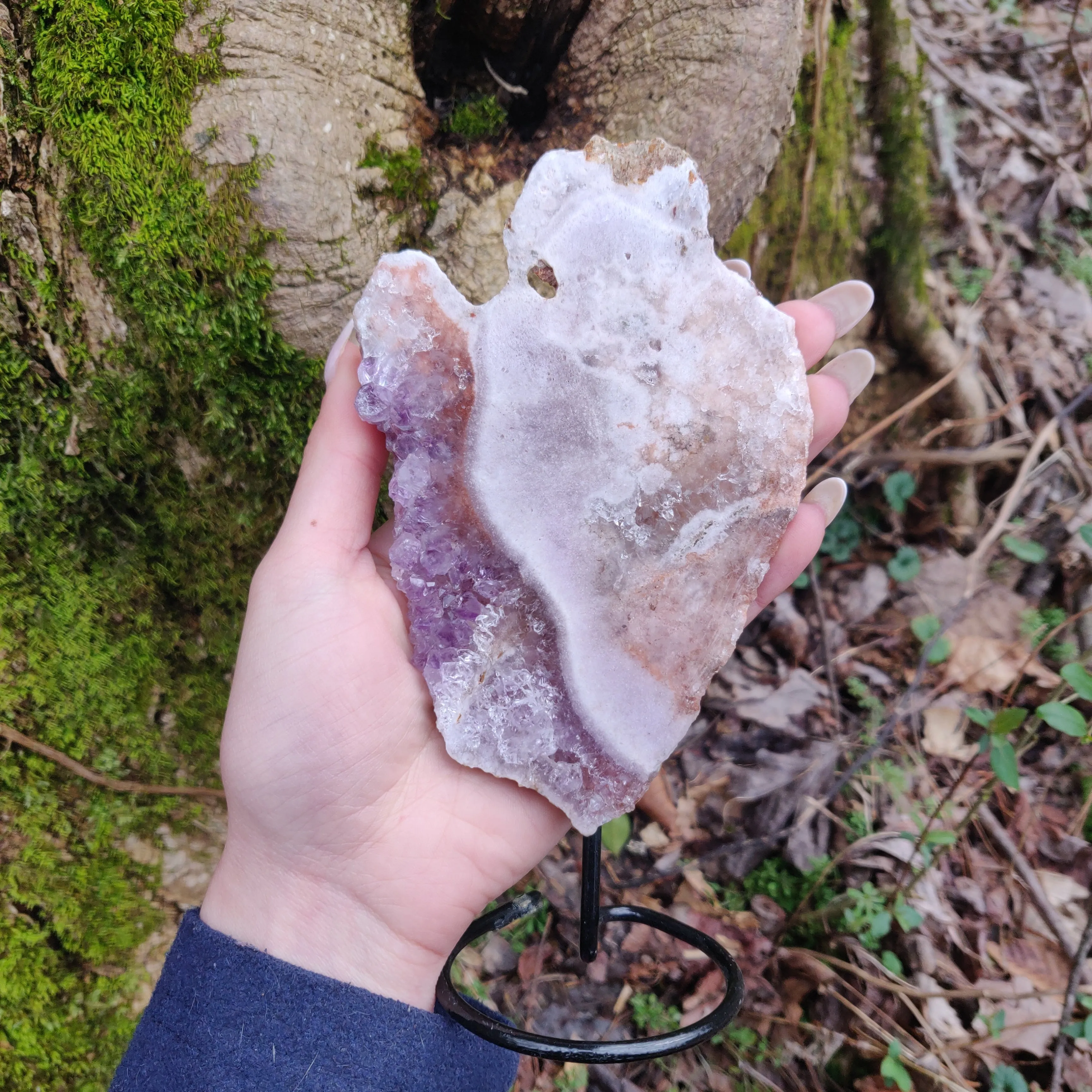 Pink and Purple Amethyst Slab on Metal Stand (#1)