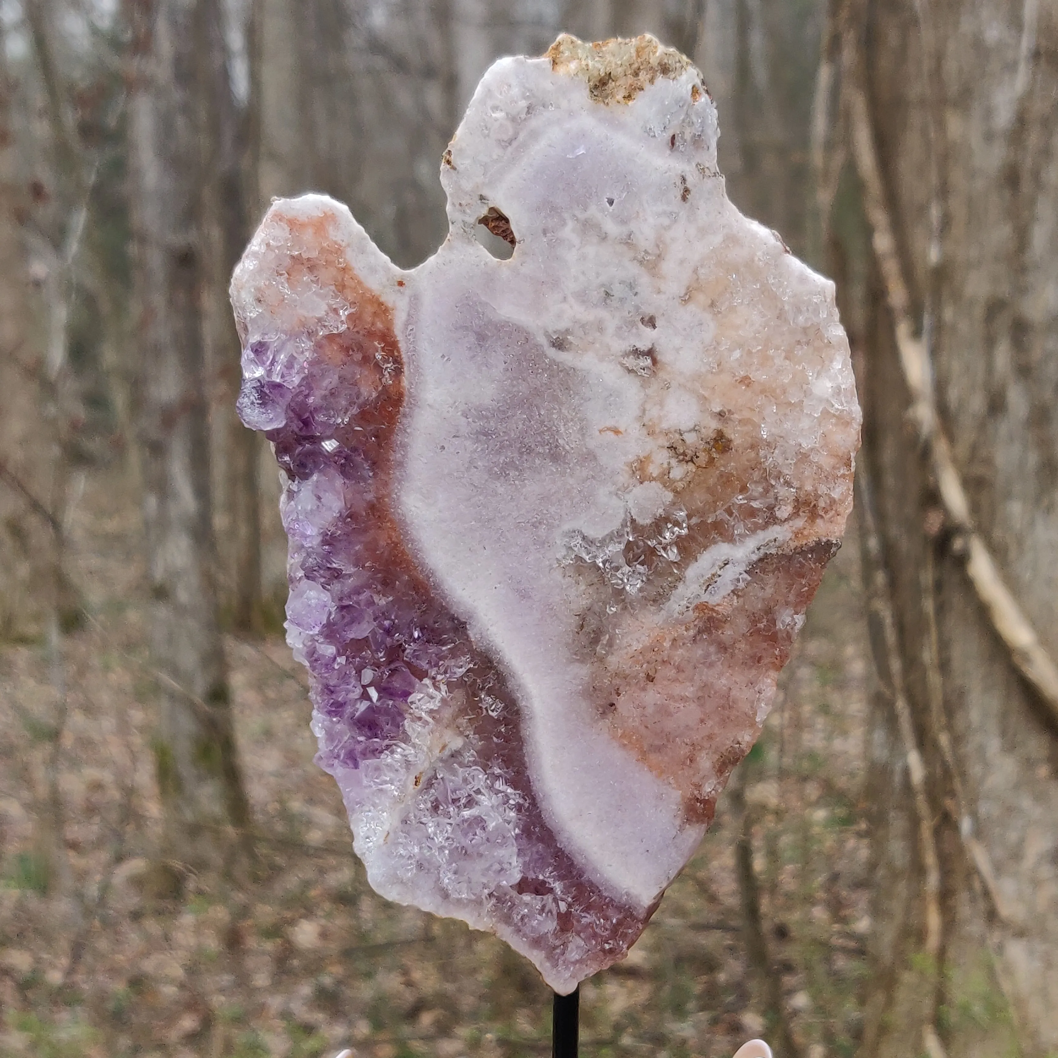 Pink and Purple Amethyst Slab on Metal Stand (#1)