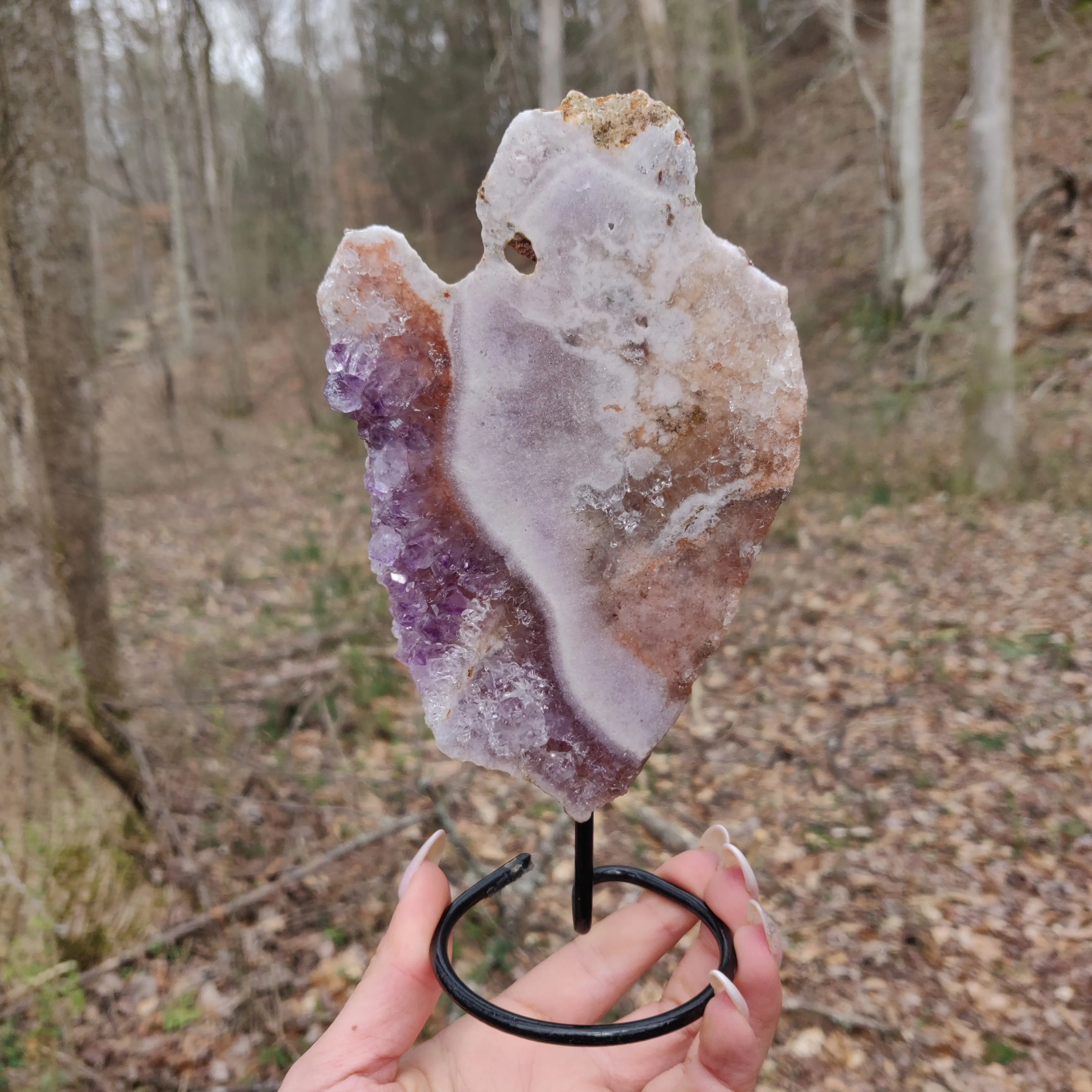 Pink and Purple Amethyst Slab on Metal Stand (#1)