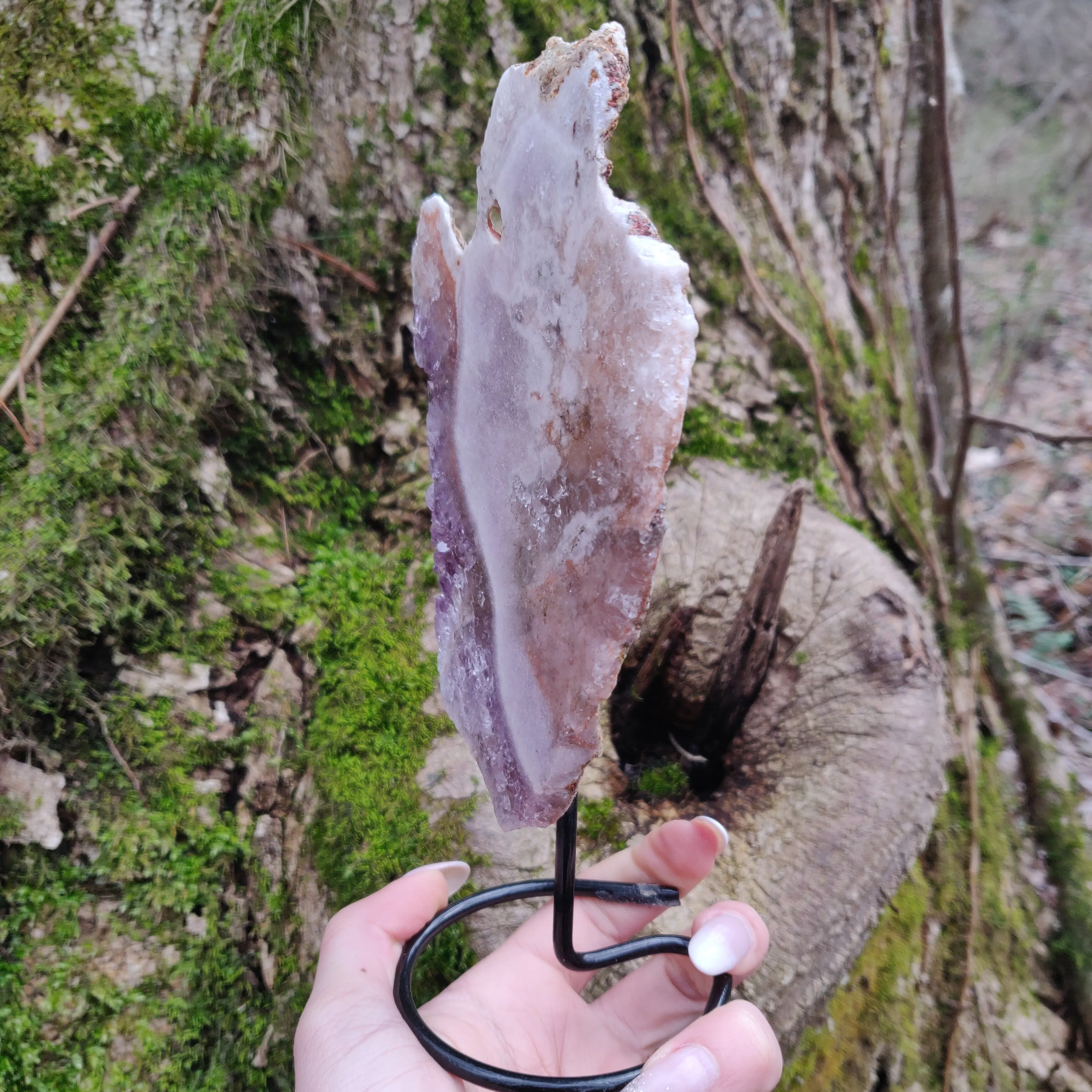 Pink and Purple Amethyst Slab on Metal Stand (#1)