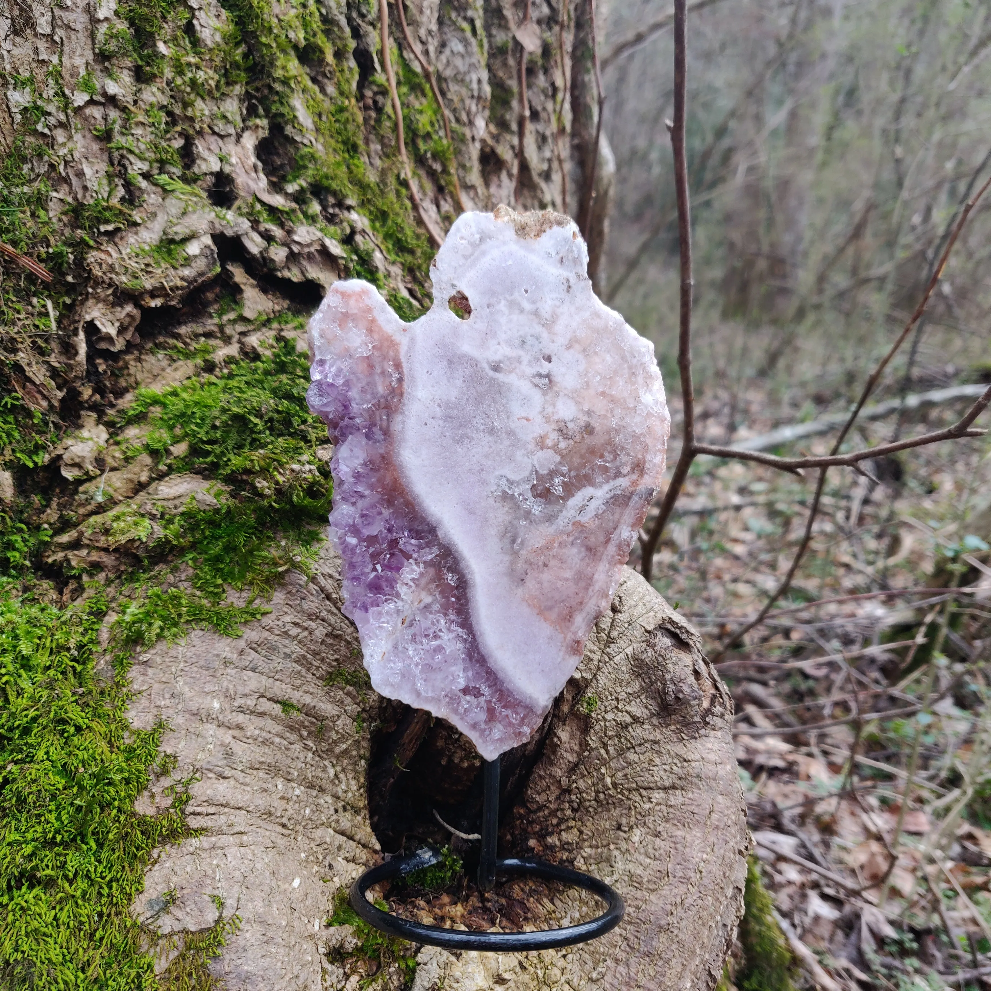 Pink and Purple Amethyst Slab on Metal Stand (#1)