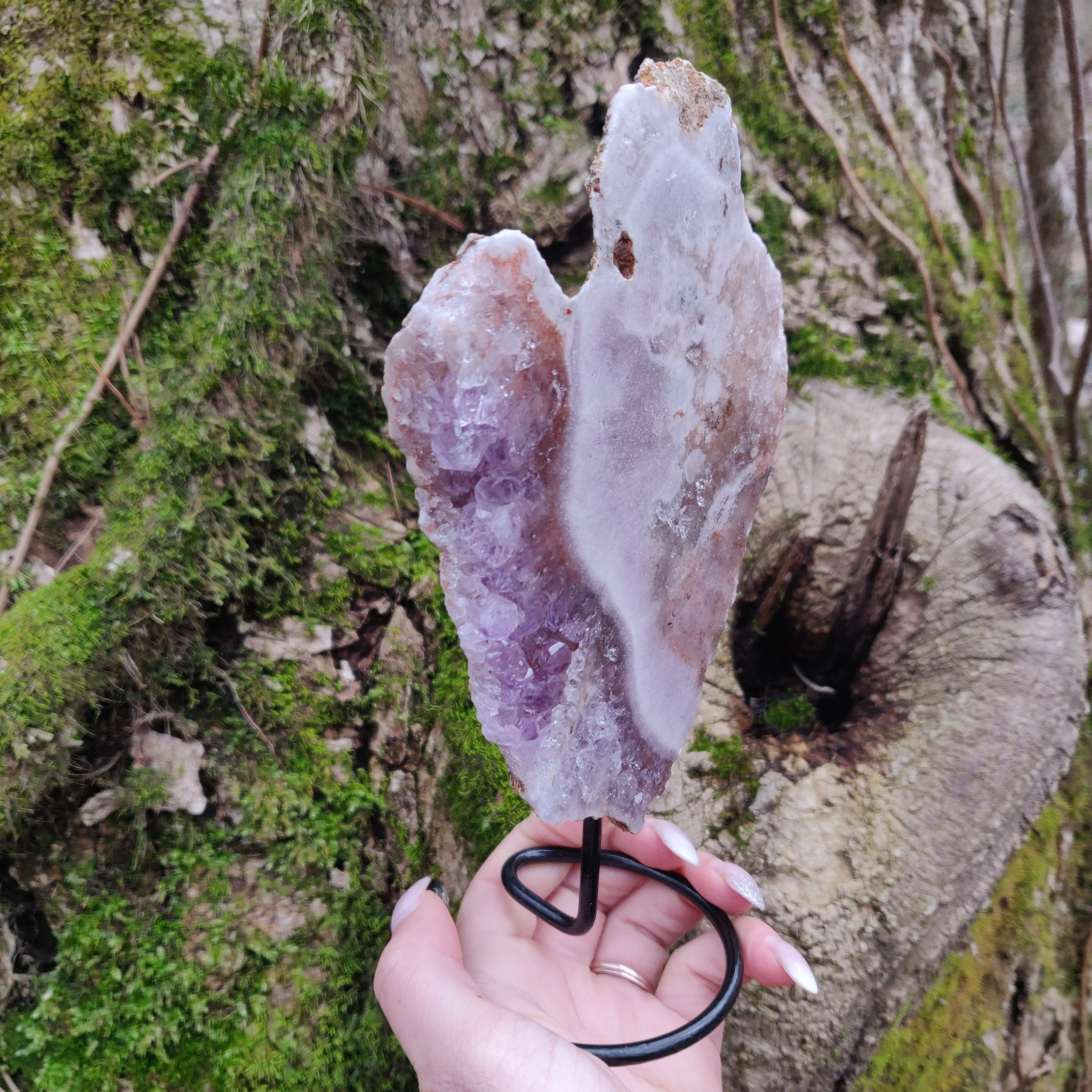 Pink and Purple Amethyst Slab on Metal Stand (#1)