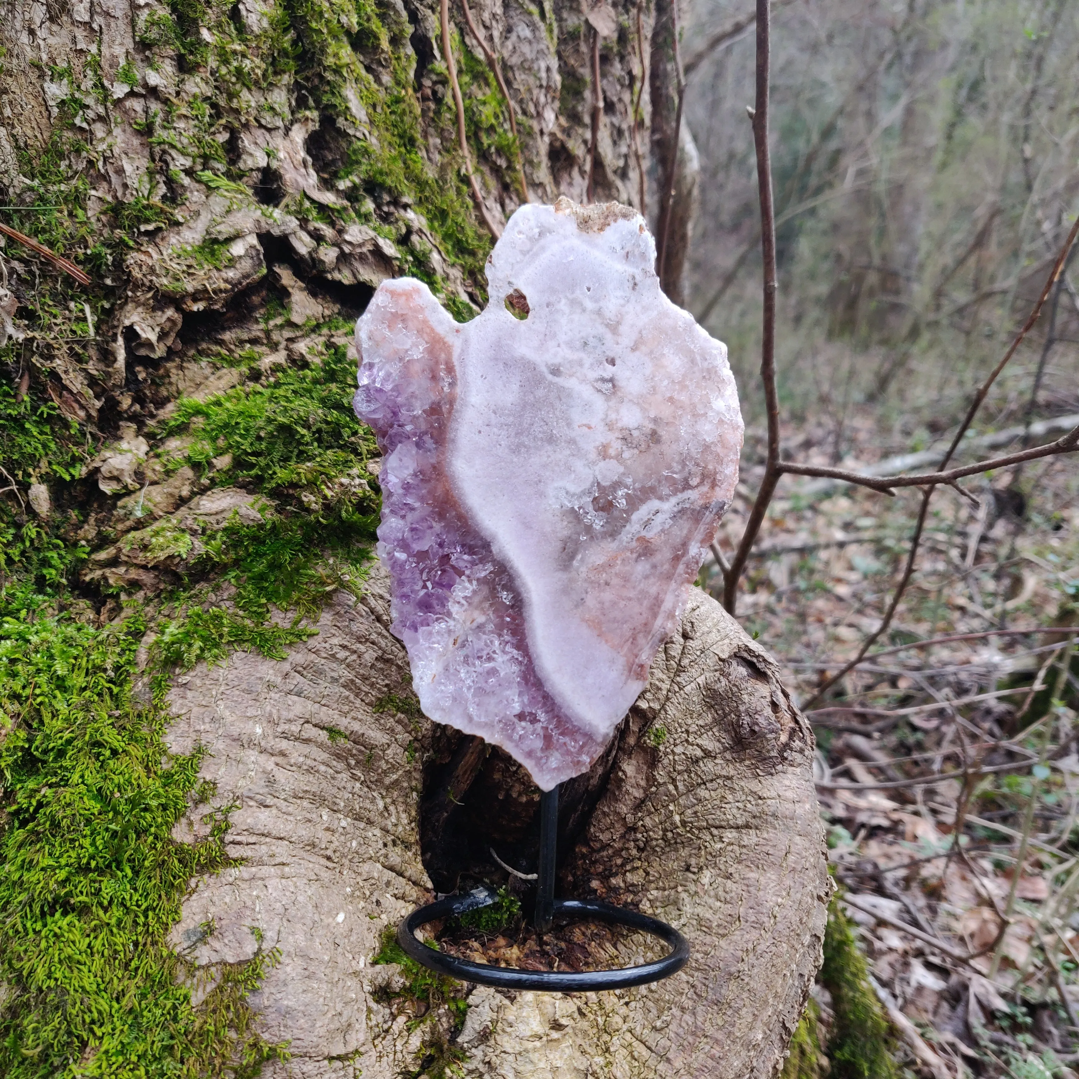 Pink and Purple Amethyst Slab on Metal Stand (#1)
