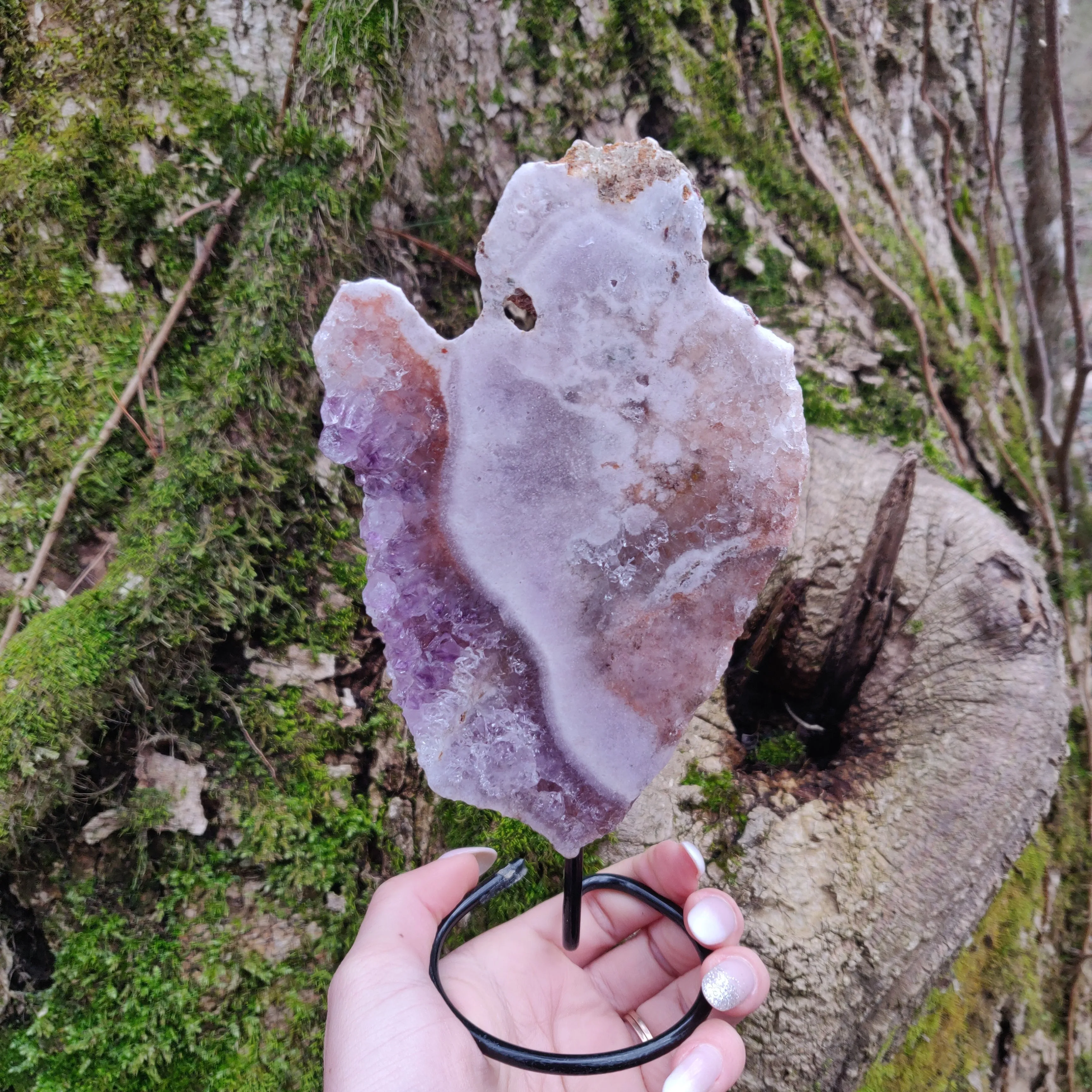 Pink and Purple Amethyst Slab on Metal Stand (#1)