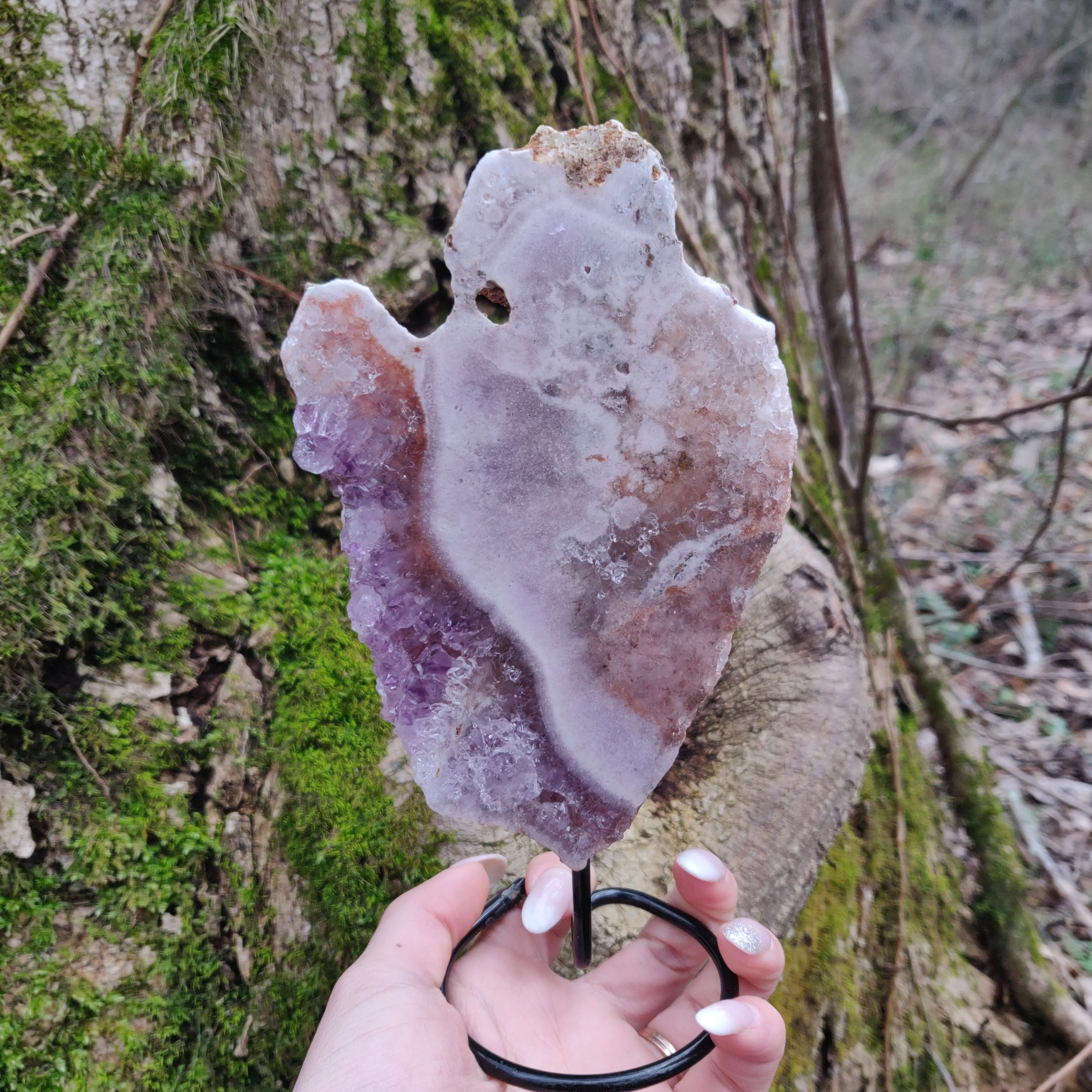 Pink and Purple Amethyst Slab on Metal Stand (#1)