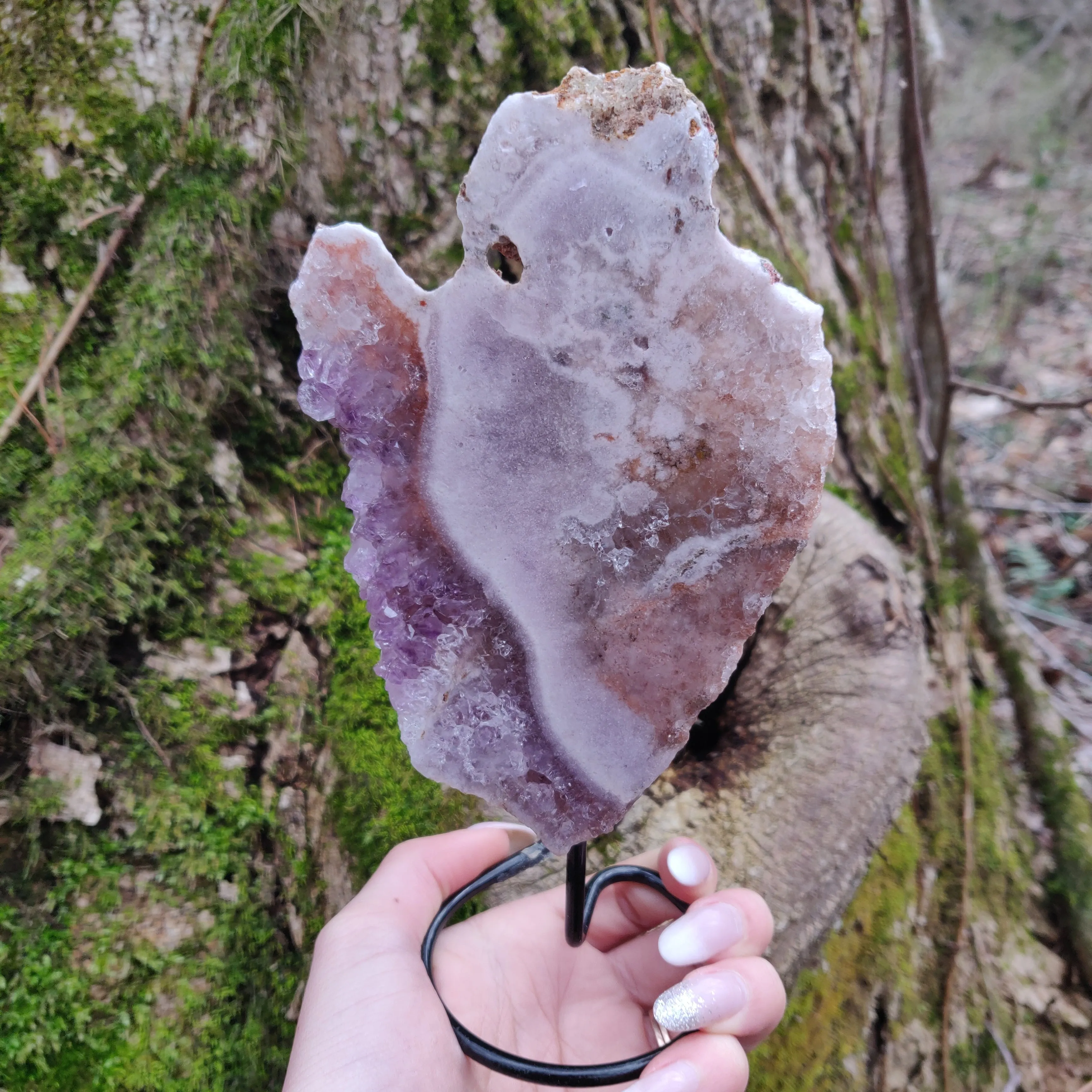 Pink and Purple Amethyst Slab on Metal Stand (#1)