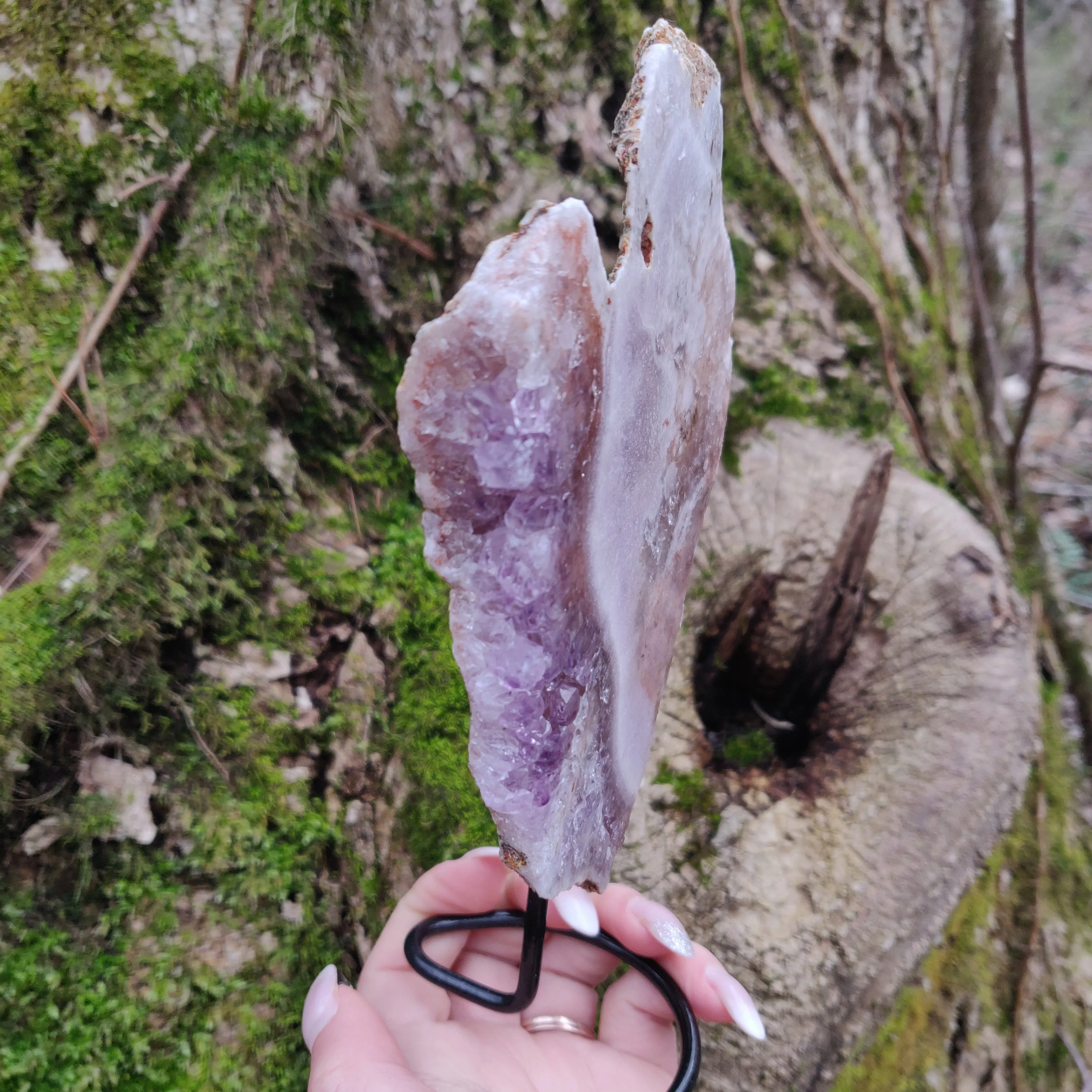 Pink and Purple Amethyst Slab on Metal Stand (#1)
