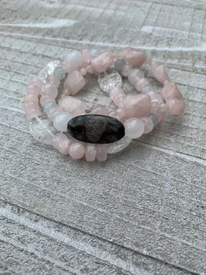 Pink quartz bracelet stack