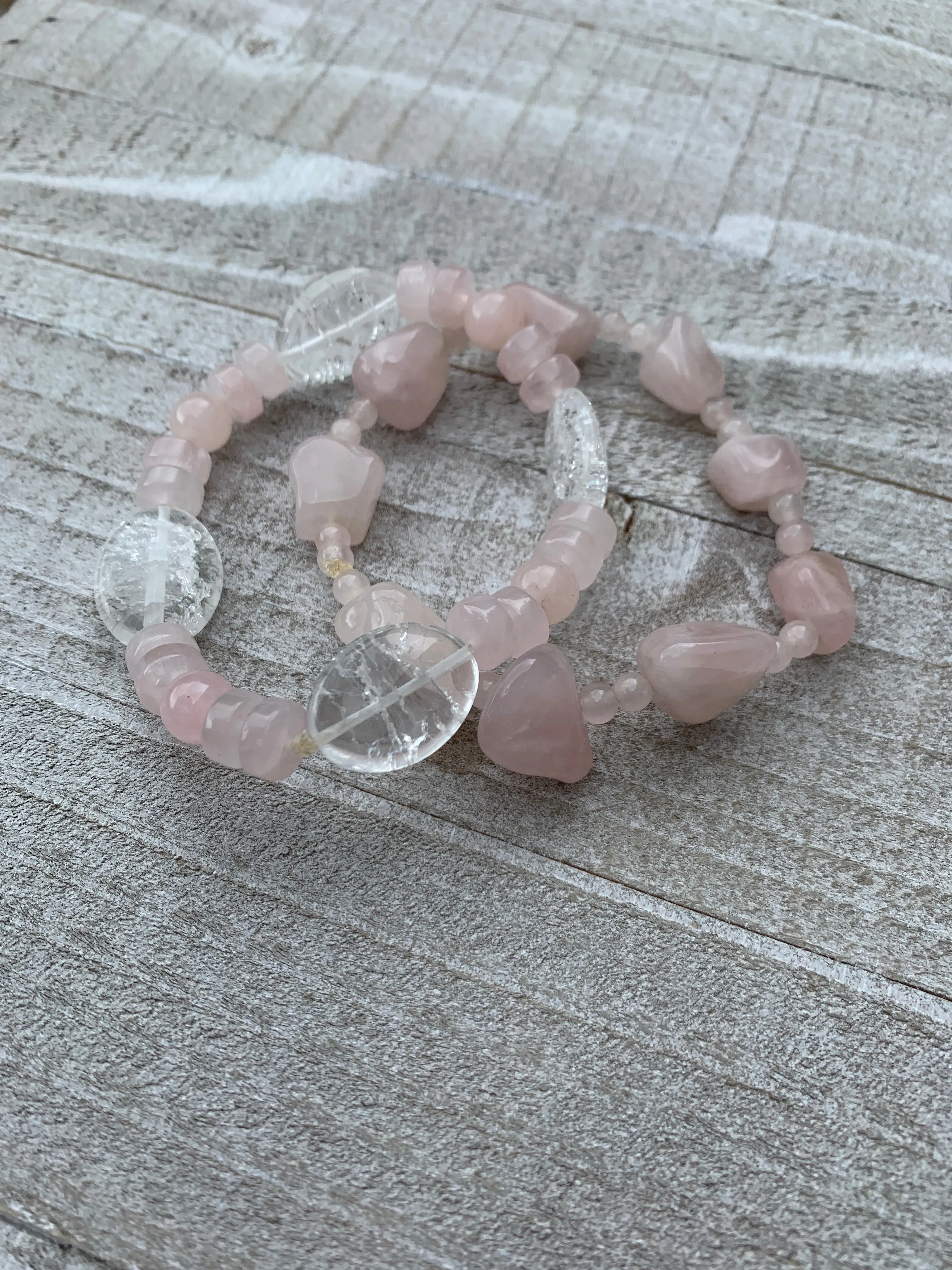 Pink quartz bracelet stack