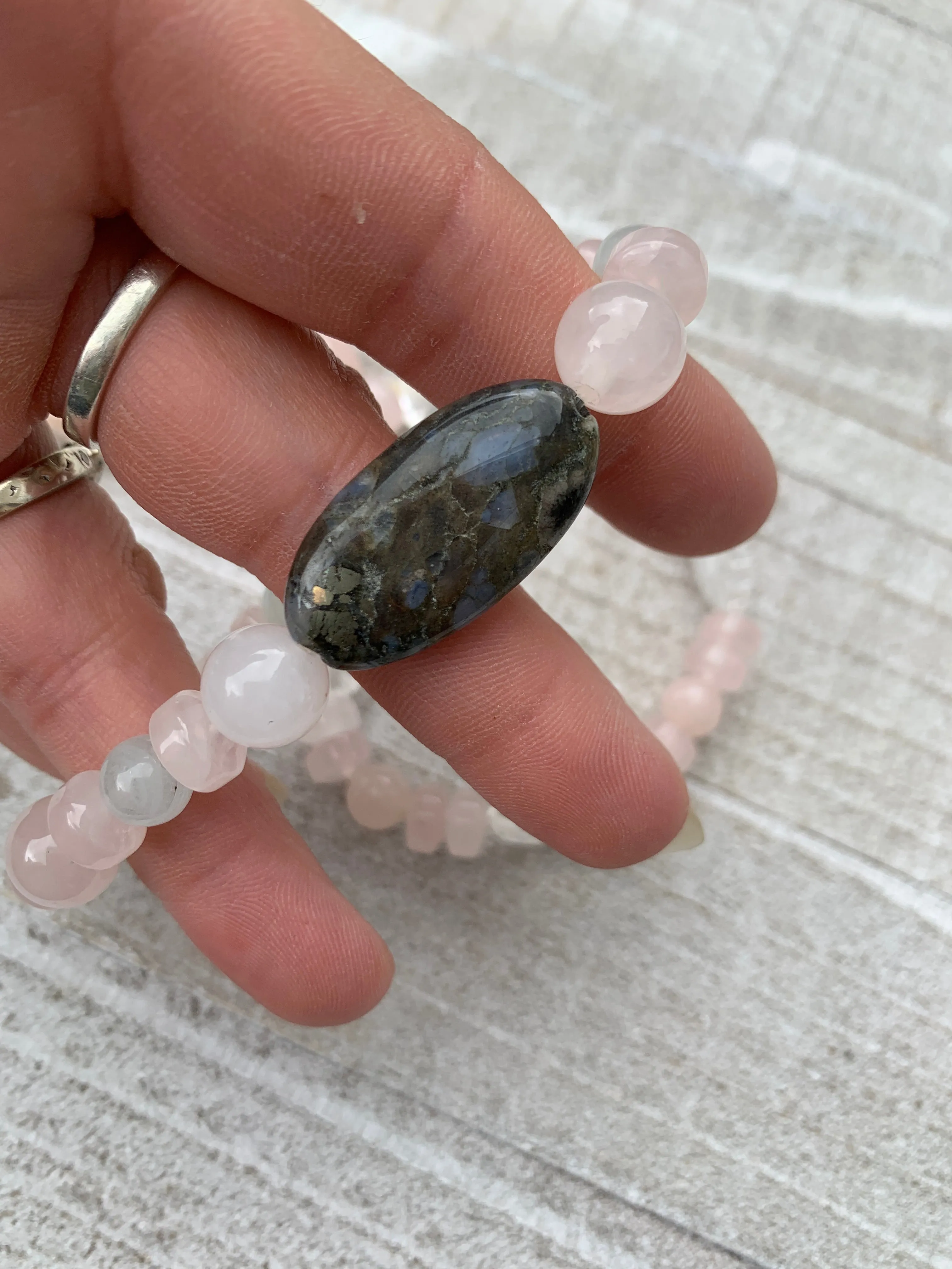 Pink quartz bracelet stack