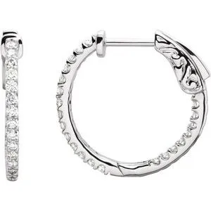 Platinum 3 CTW Natural Diamond Inside-Outside 34.5 mm Hinged Hoop Earrings