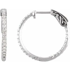 Platinum 3 CTW Natural Diamond Inside-Outside 34.5 mm Hinged Hoop Earrings