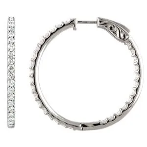 Platinum 3 CTW Natural Diamond Inside-Outside 34.5 mm Hinged Hoop Earrings