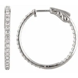 Platinum 3 CTW Natural Diamond Inside-Outside 34.5 mm Hinged Hoop Earrings