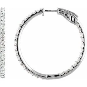 Platinum 3 CTW Natural Diamond Inside-Outside 34.5 mm Hinged Hoop Earrings