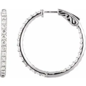 Platinum 3 CTW Natural Diamond Inside-Outside 34.5 mm Hinged Hoop Earrings