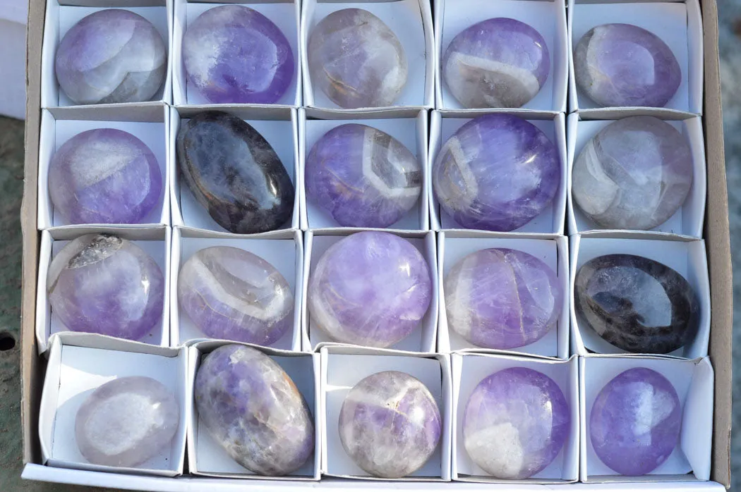 Polished Amethyst Galet / Palm Stones x 20 From Madagascar