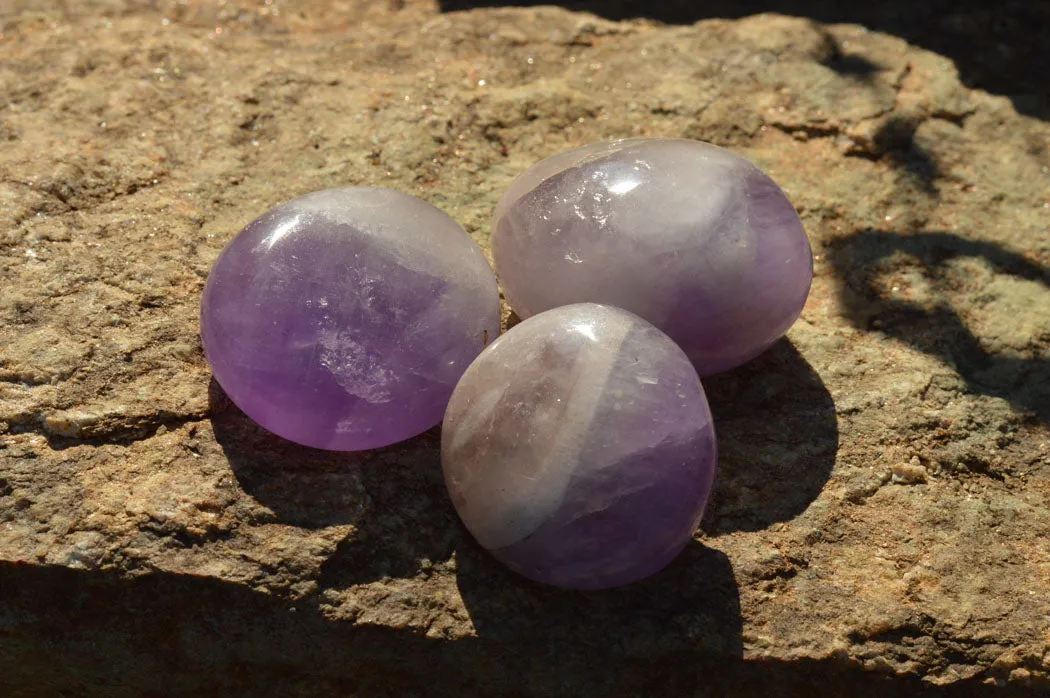 Polished Amethyst Galet / Palm Stones x 20 From Madagascar