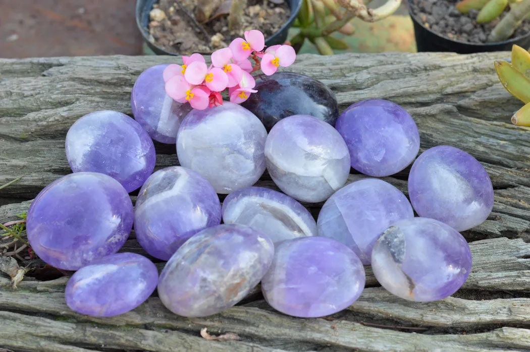 Polished Amethyst Galet / Palm Stones x 20 From Madagascar