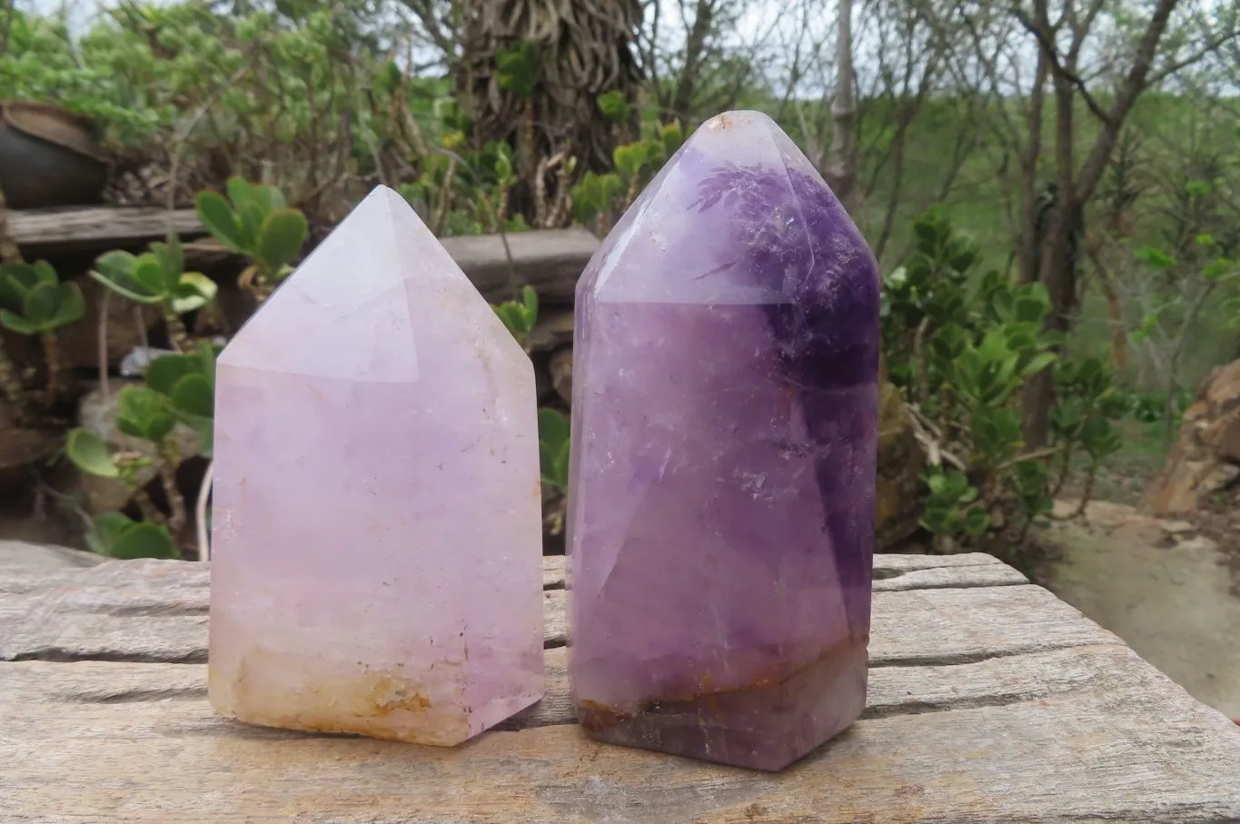 Polished Amethyst Window Quartz Crystals x 2 From Madagascar