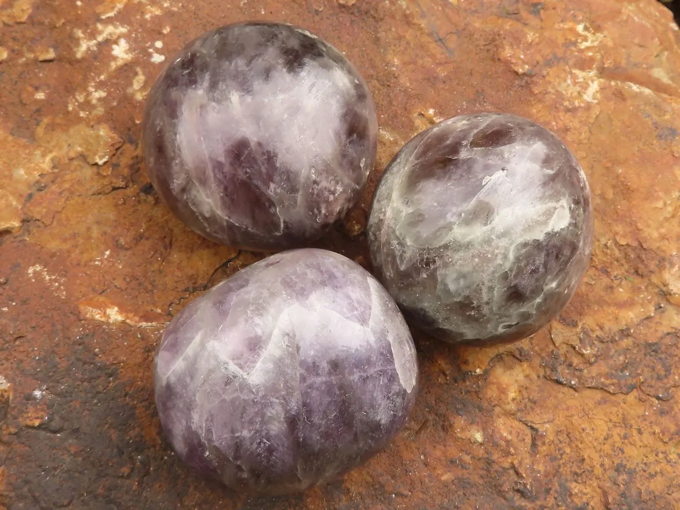 Polished Large Amethyst Galet - Palm Stones x 7 From Madagascar