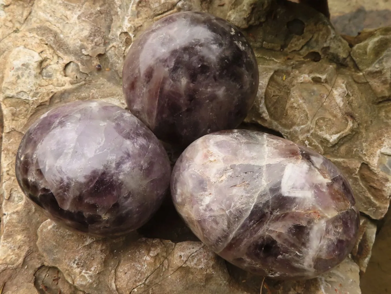 Polished Large Amethyst Galet - Palm Stones x 7 From Madagascar