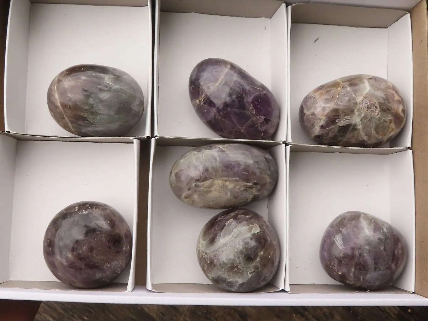 Polished Large Amethyst Galet - Palm Stones x 7 From Madagascar