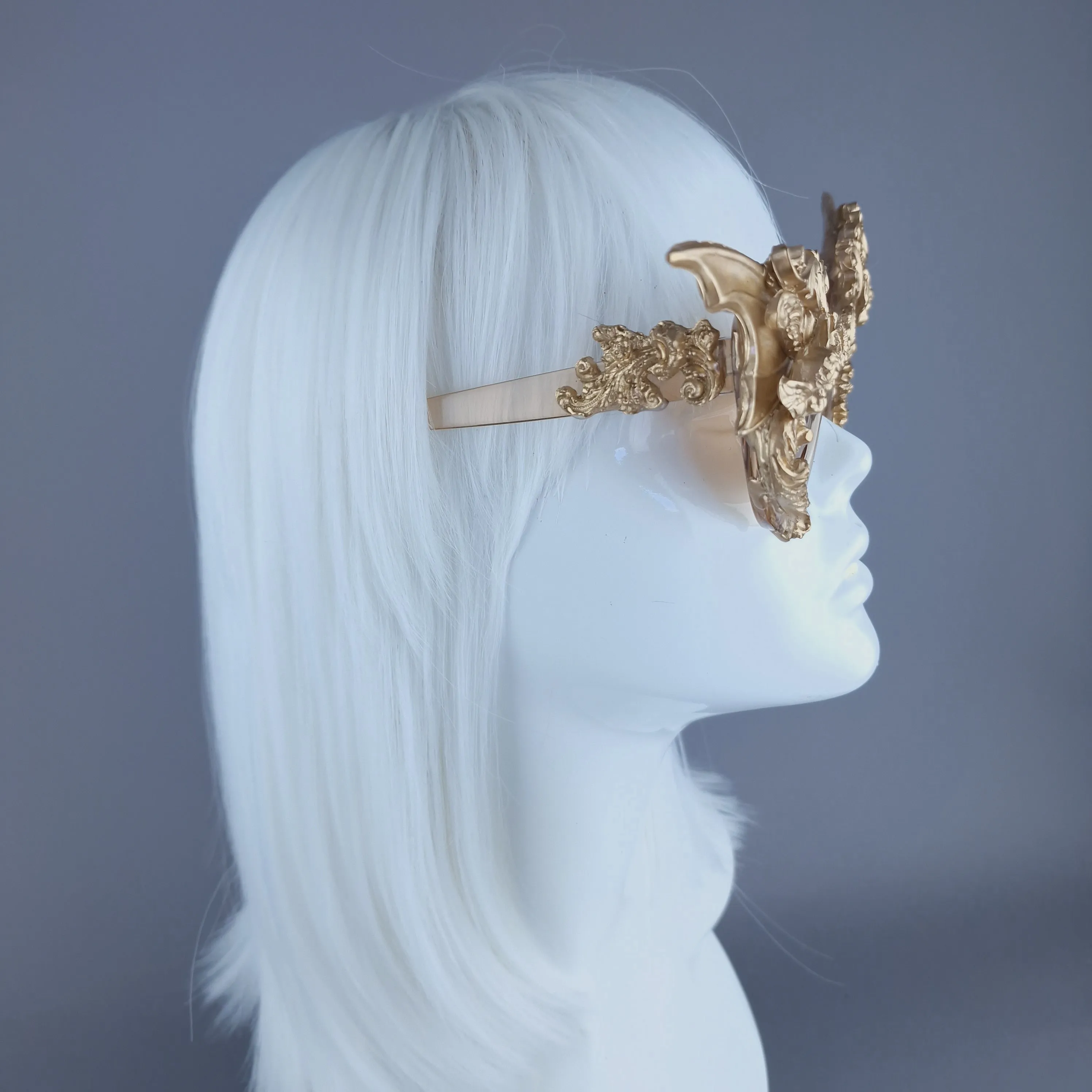 "Bathory" Gold Filigree Ornate Bat Wing & Cherub  Sunglasses