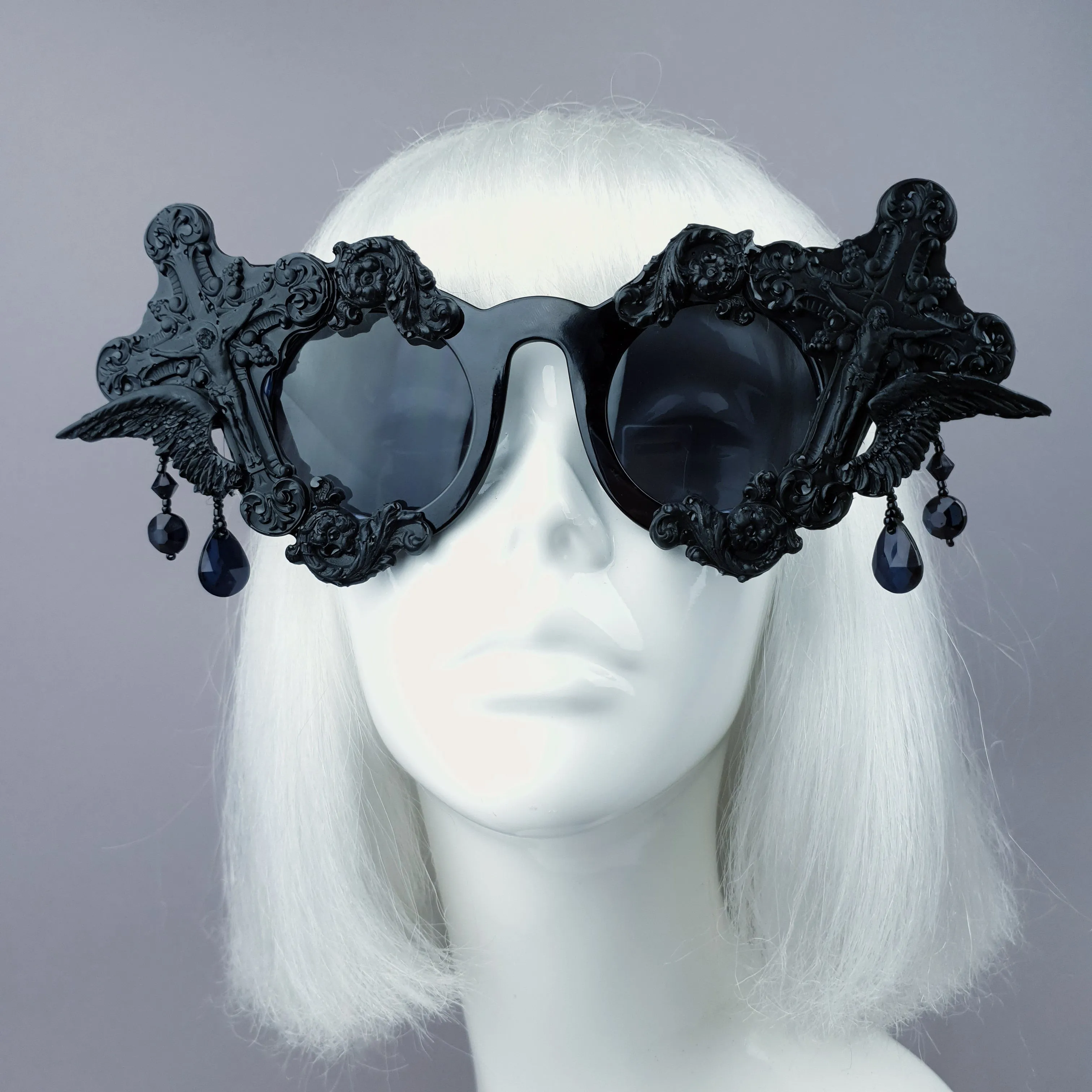 "Black Mass" Black Crosses Filigree Beading Sunglasses