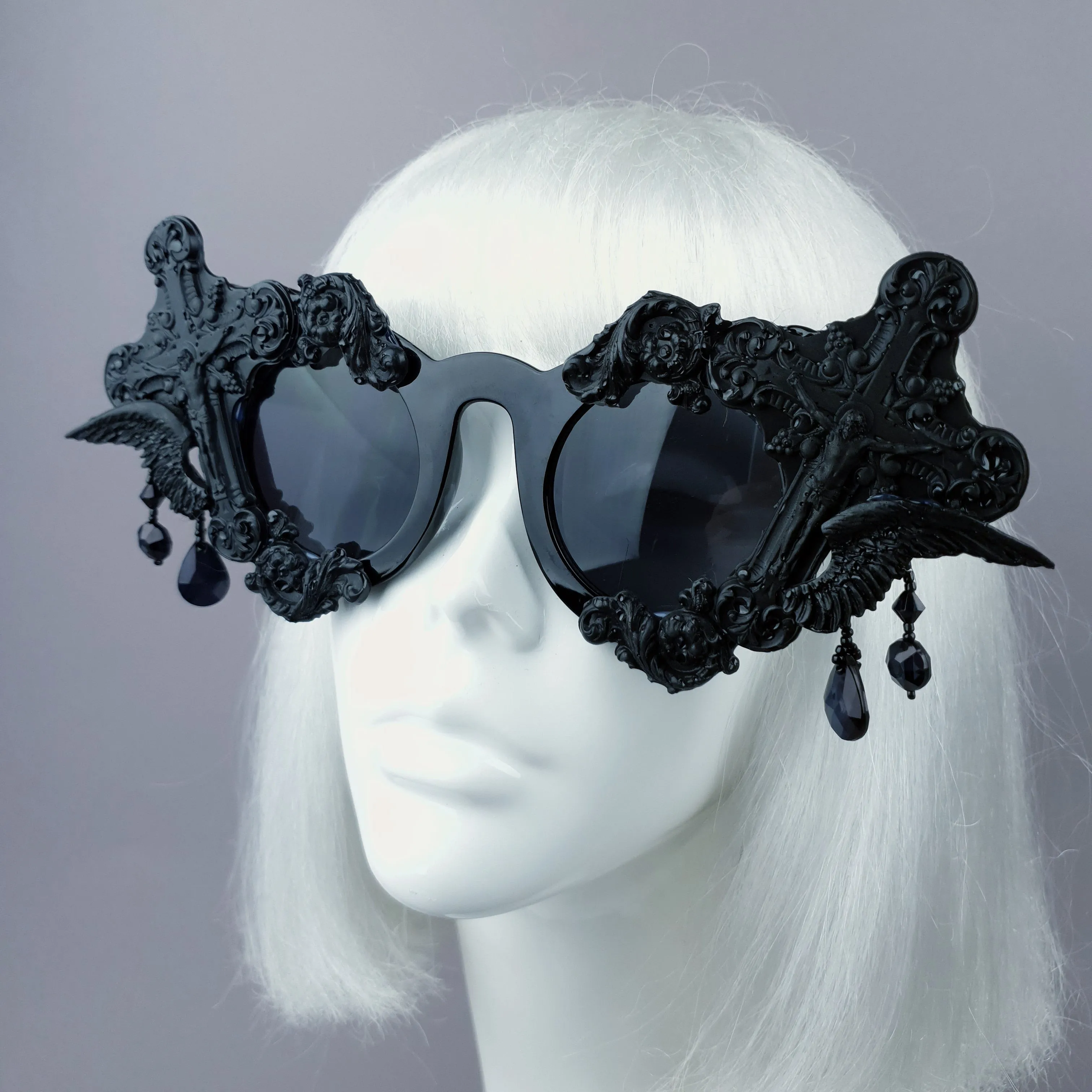 "Black Mass" Black Crosses Filigree Beading Sunglasses