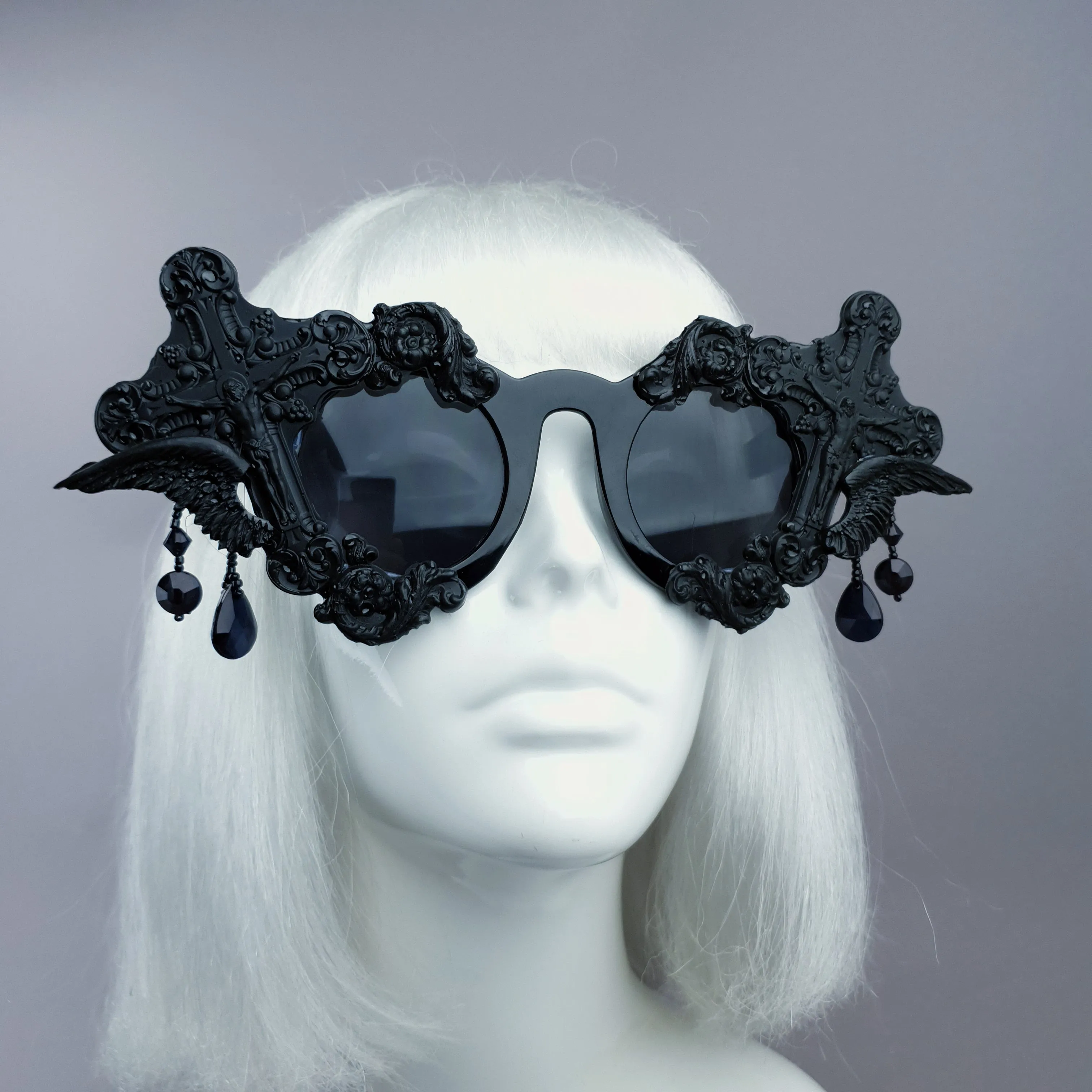 "Black Mass" Black Crosses Filigree Beading Sunglasses