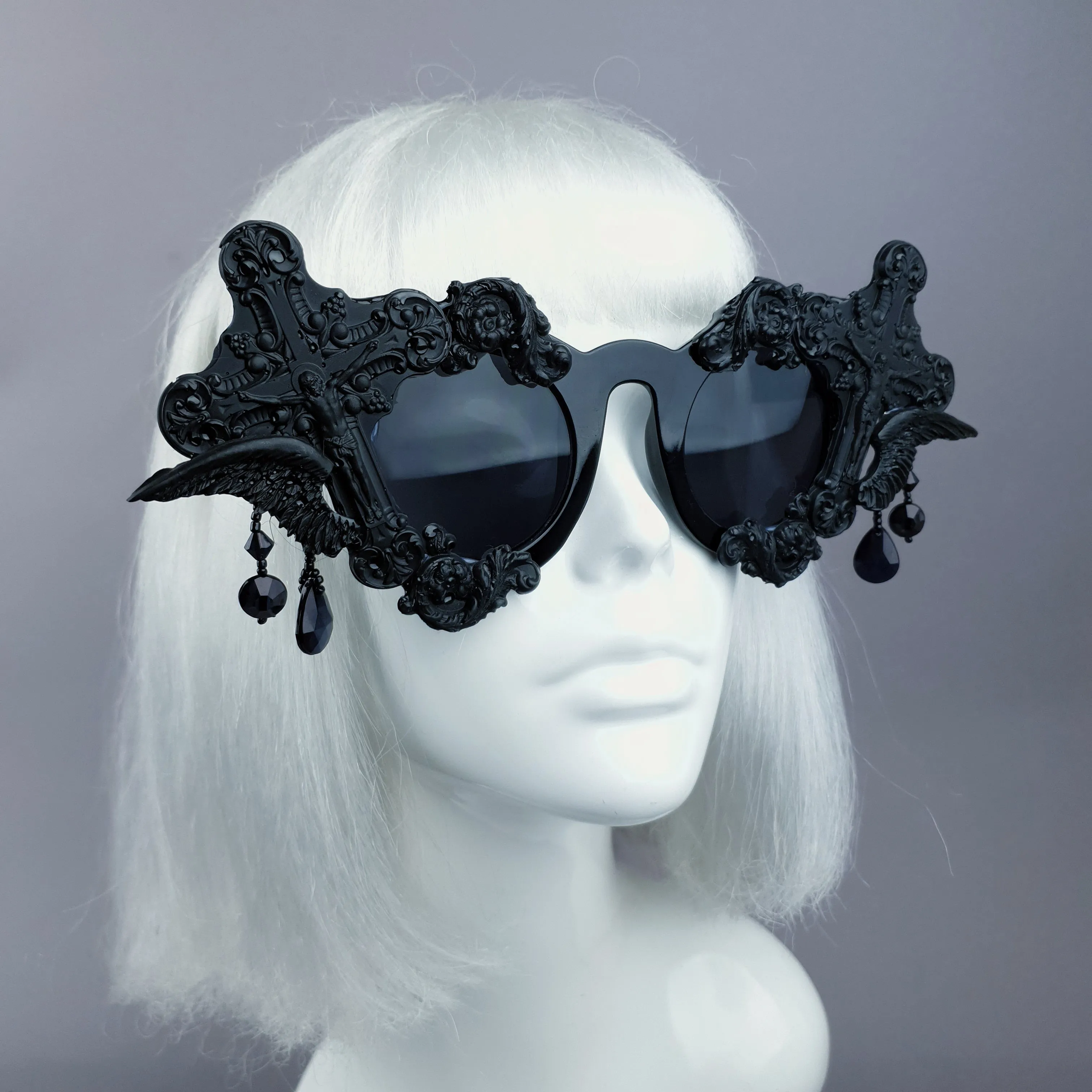 "Black Mass" Black Crosses Filigree Beading Sunglasses