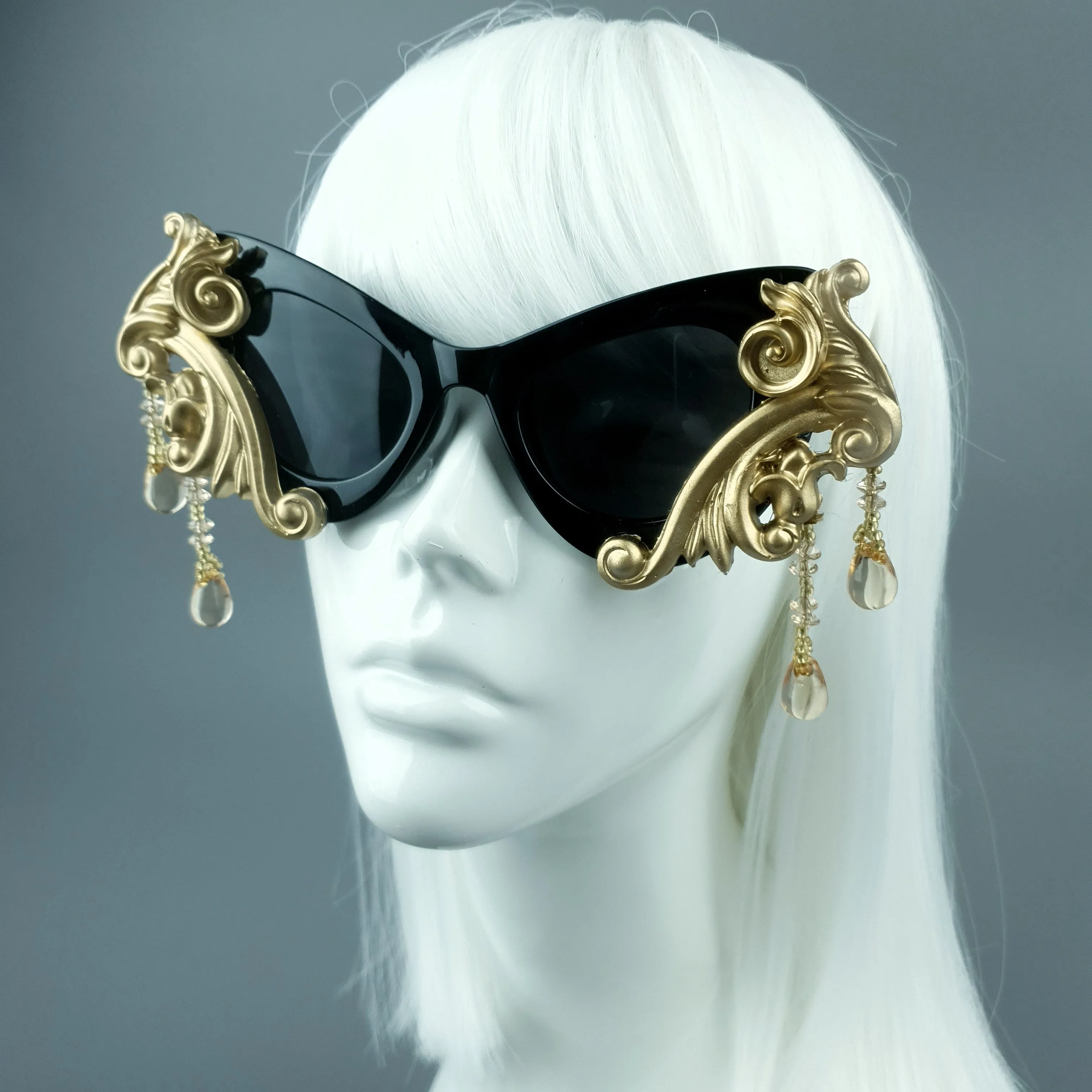 "Cersei" Black & Gold Filigree Beading Sunglasses