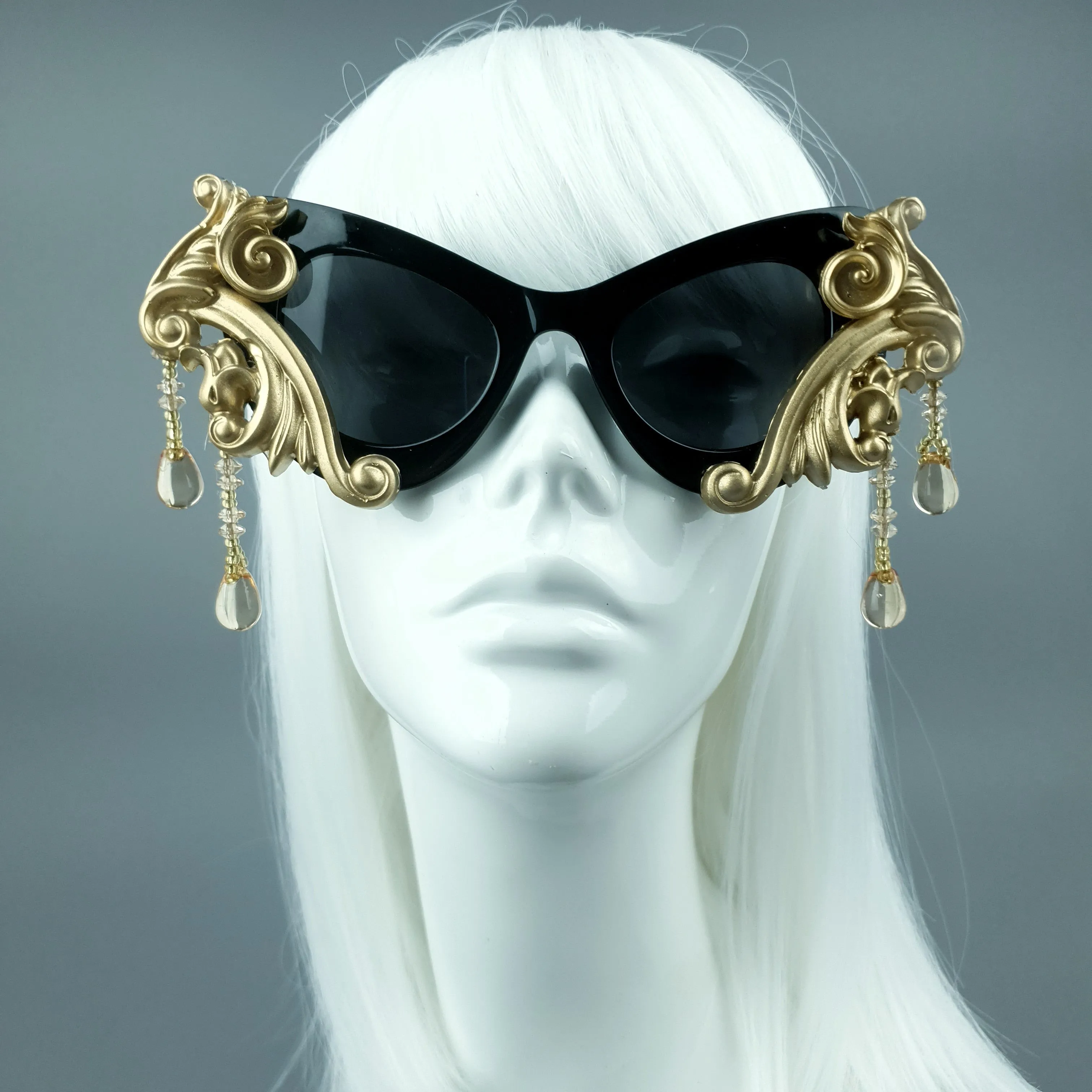 "Cersei" Black & Gold Filigree Beading Sunglasses