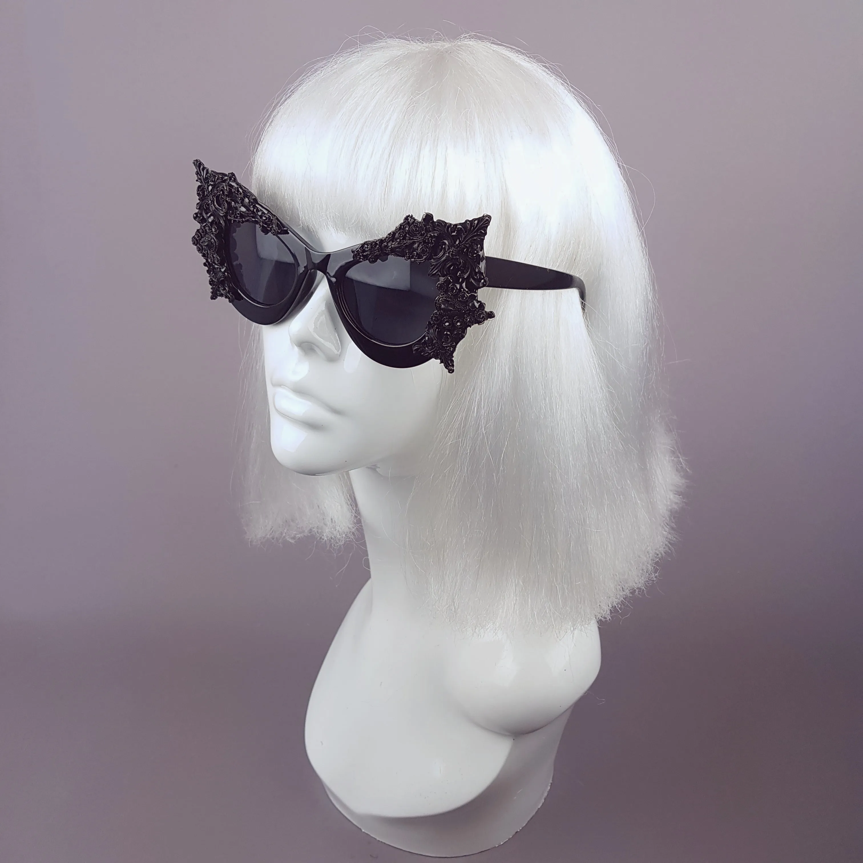 "Eisheth" Black Filigree Bat Catseye Sunglasses
