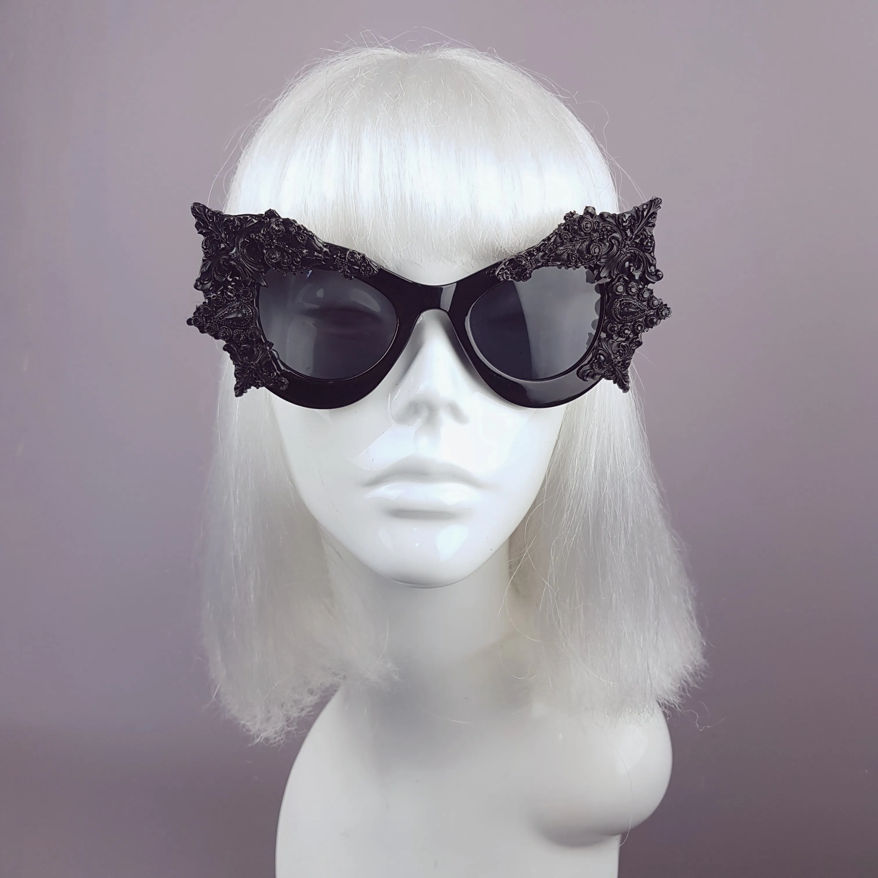 "Eisheth" Black Filigree Bat Catseye Sunglasses