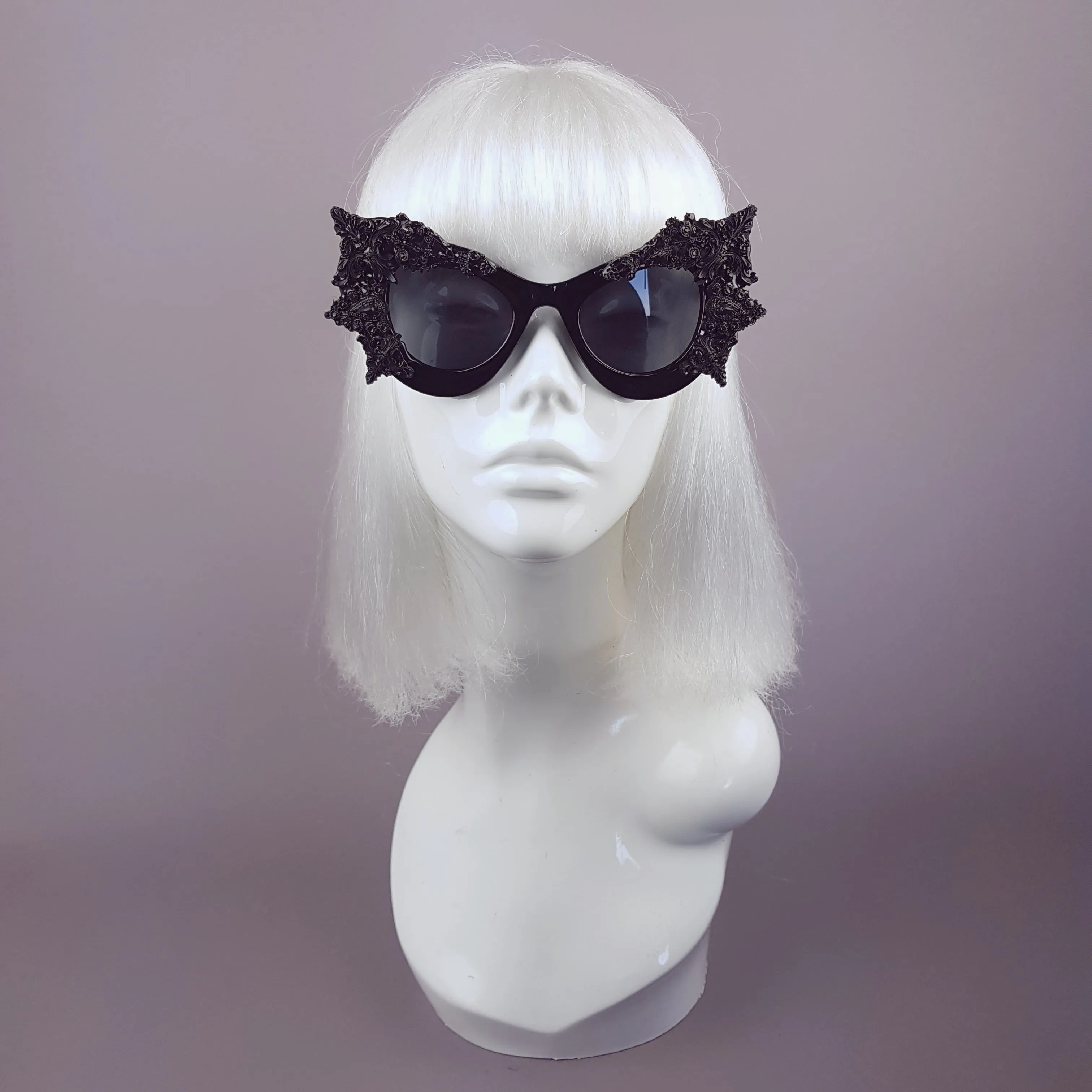 "Eisheth" Black Filigree Bat Catseye Sunglasses