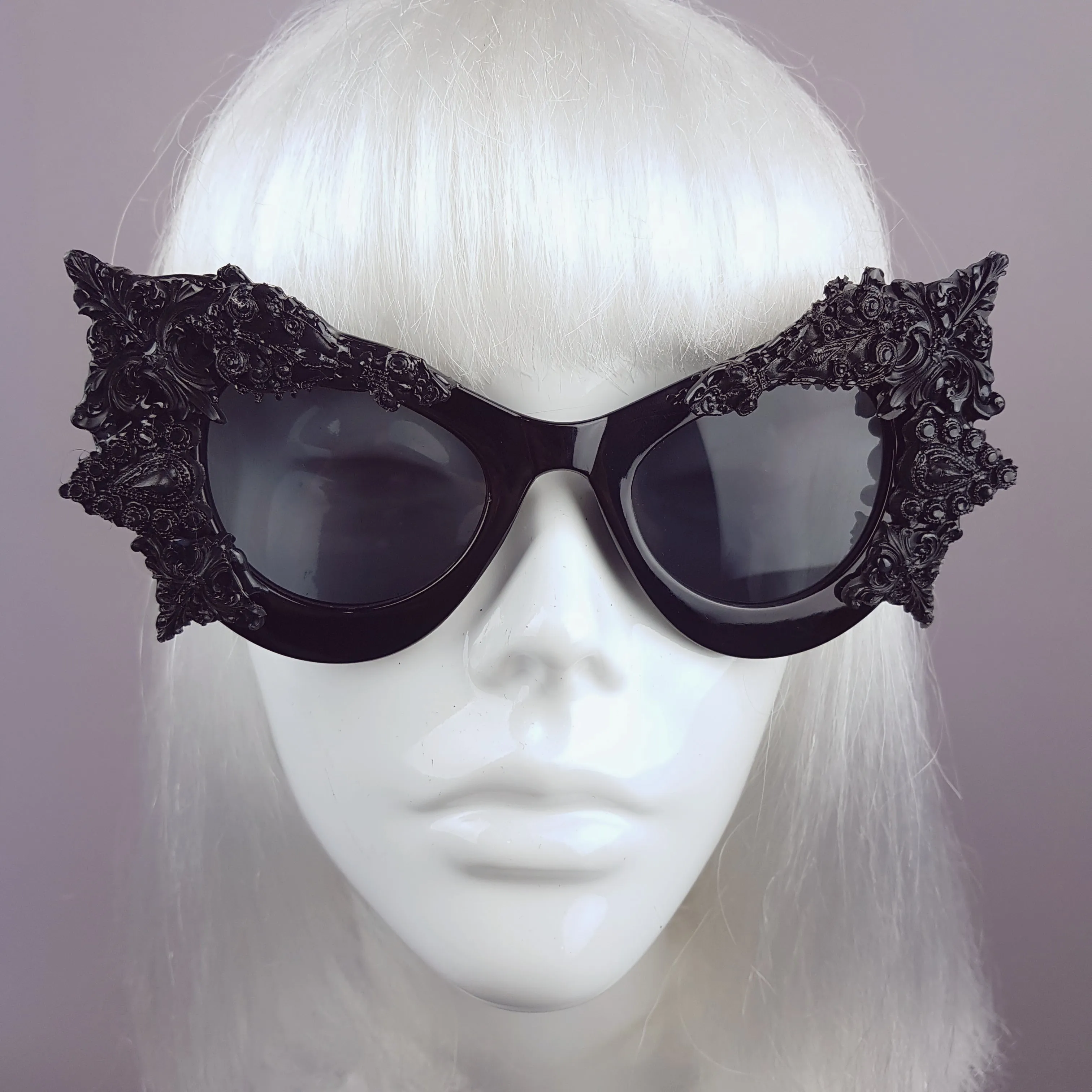 "Eisheth" Black Filigree Bat Catseye Sunglasses