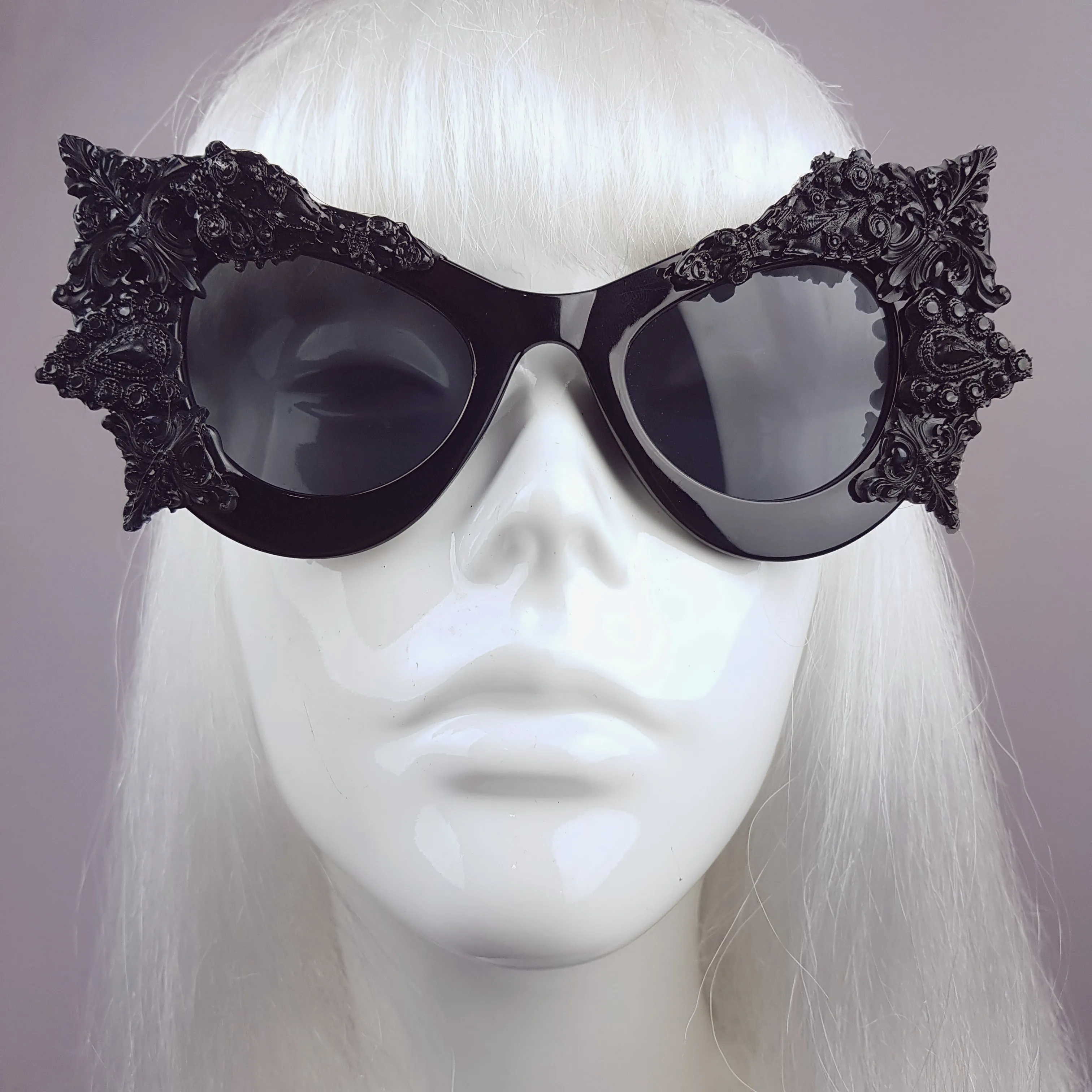 "Eisheth" Black Filigree Bat Catseye Sunglasses