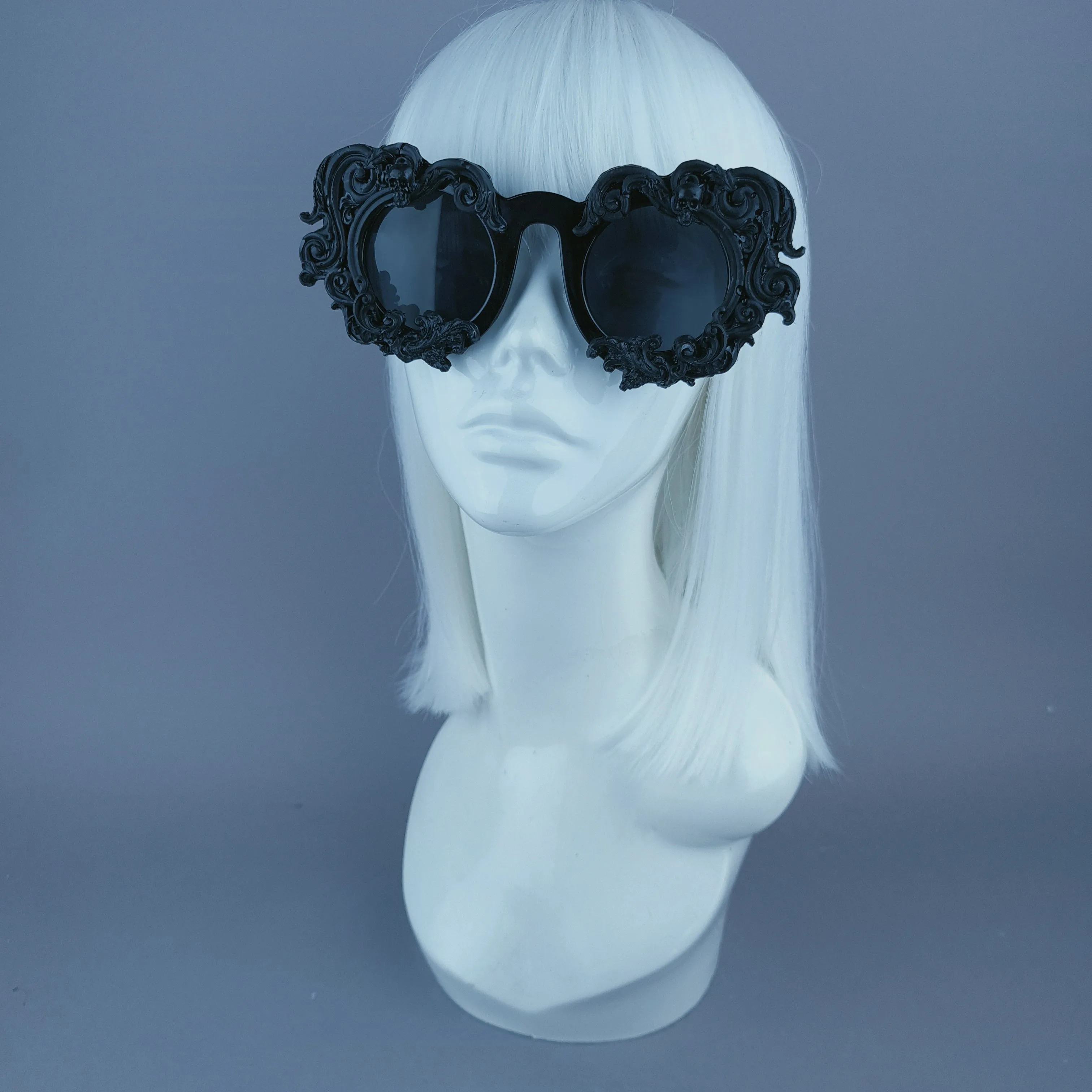 "Elandra" Black Baroque Skull Filigree Sunglasses
