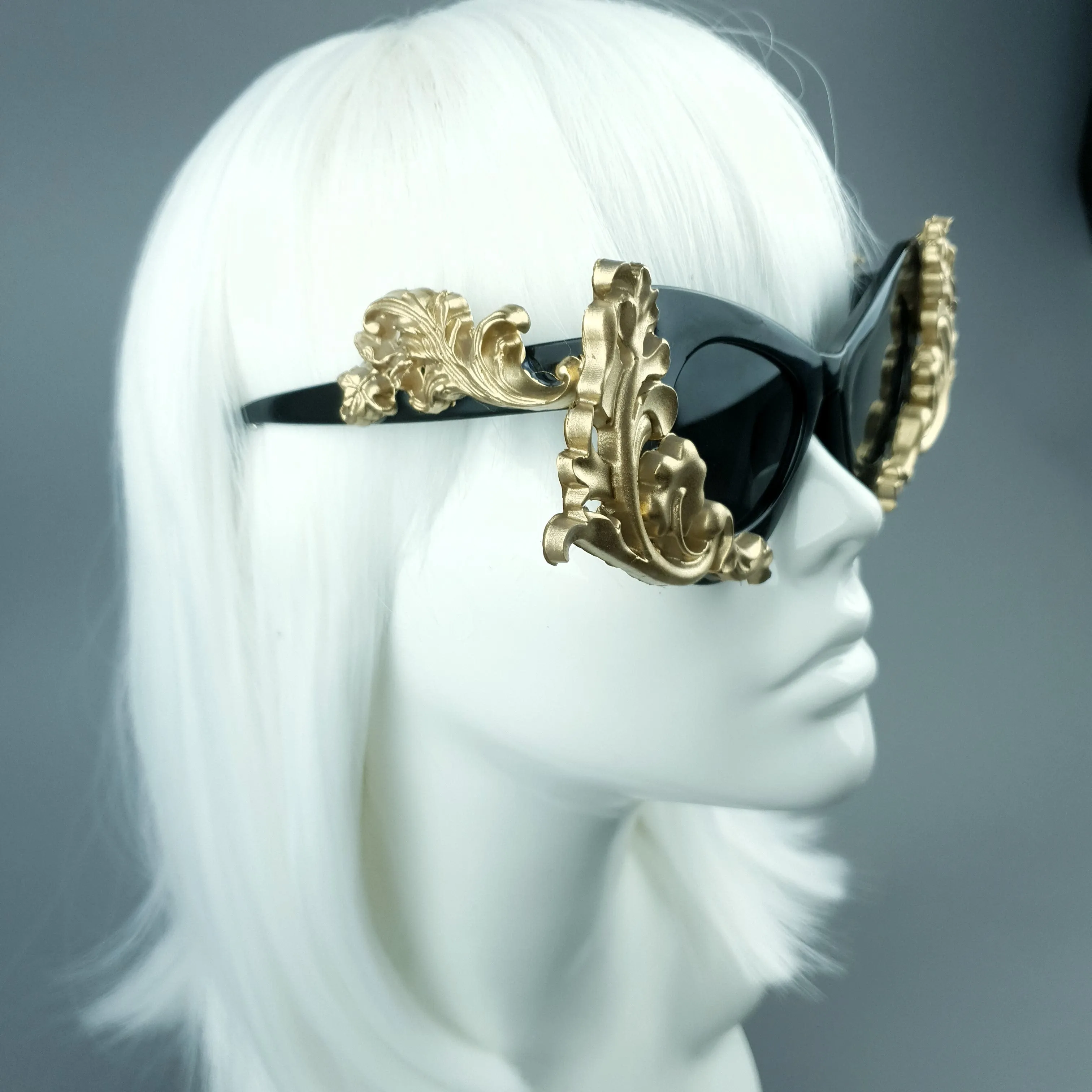 "Jezebeth" Black & Gold Filigree Sunglasses