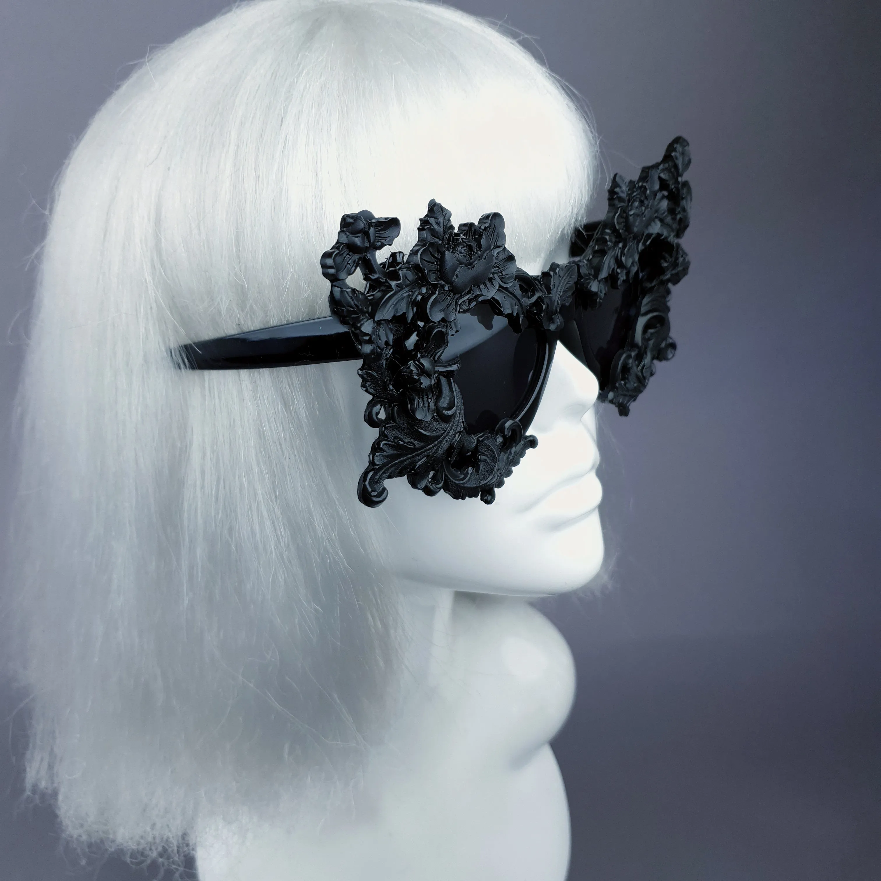 "Lamia" Black Filigree Catseye Sunglasses