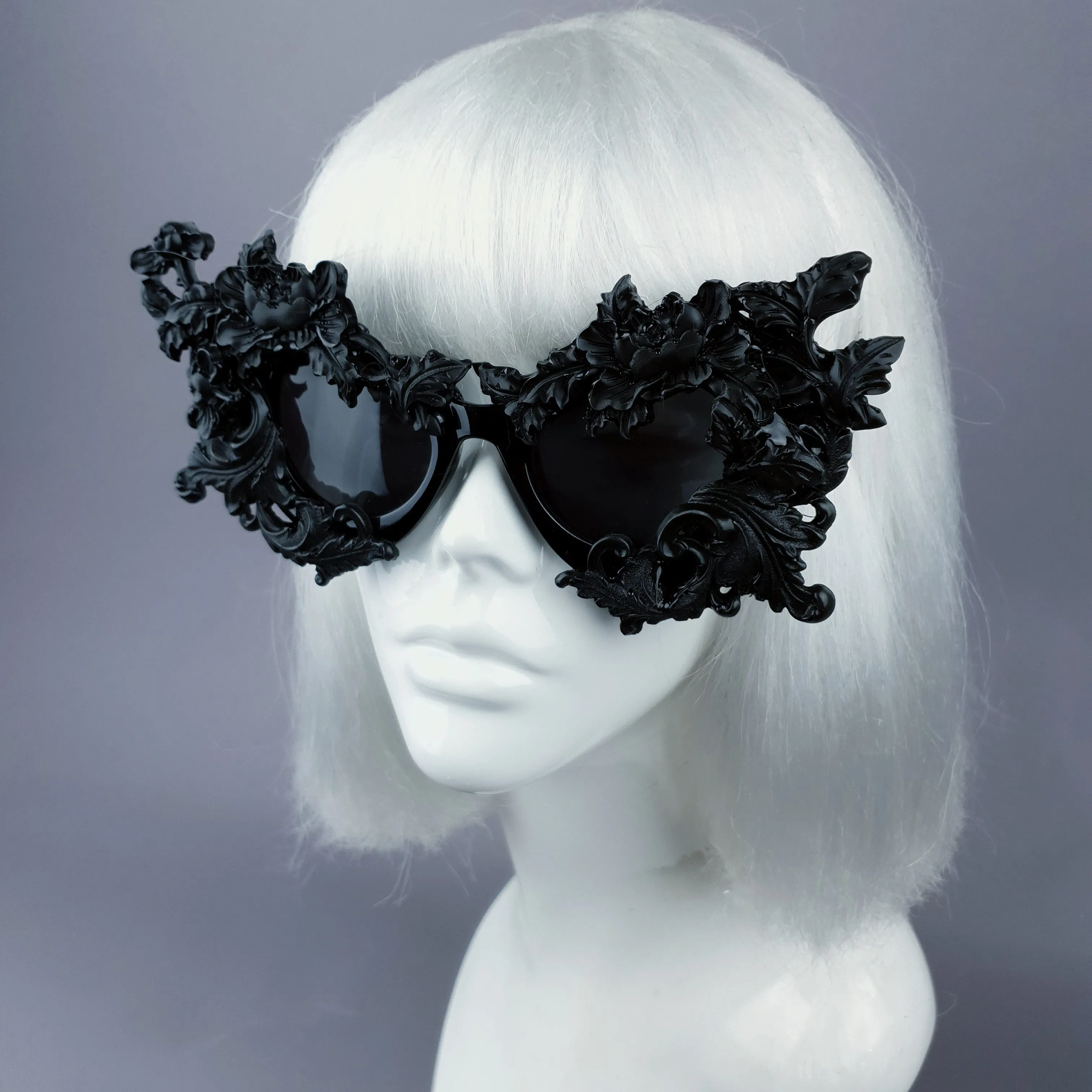 "Lamia" Black Filigree Catseye Sunglasses