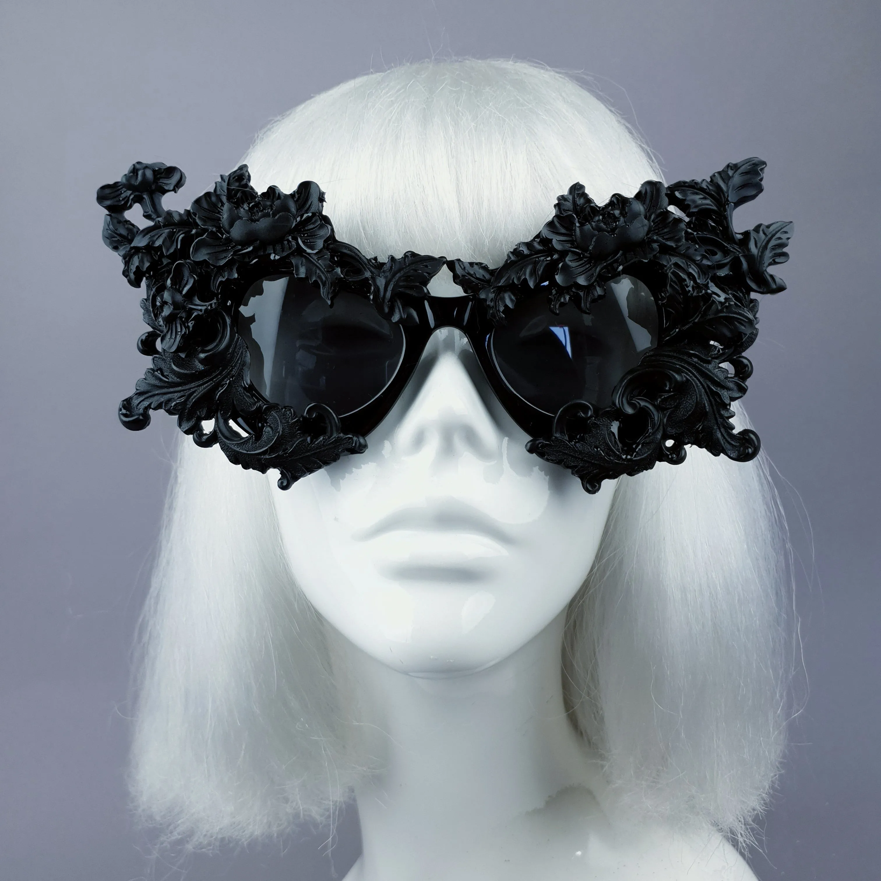"Lamia" Black Filigree Catseye Sunglasses
