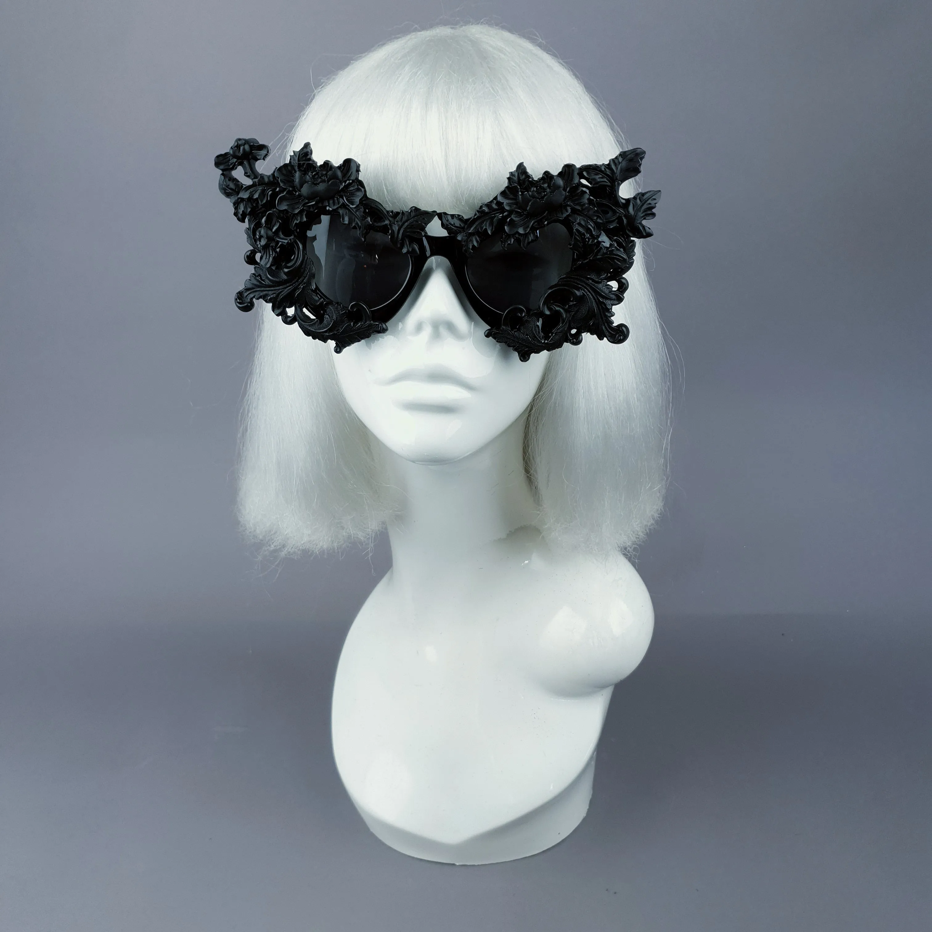 "Lamia" Black Filigree Catseye Sunglasses